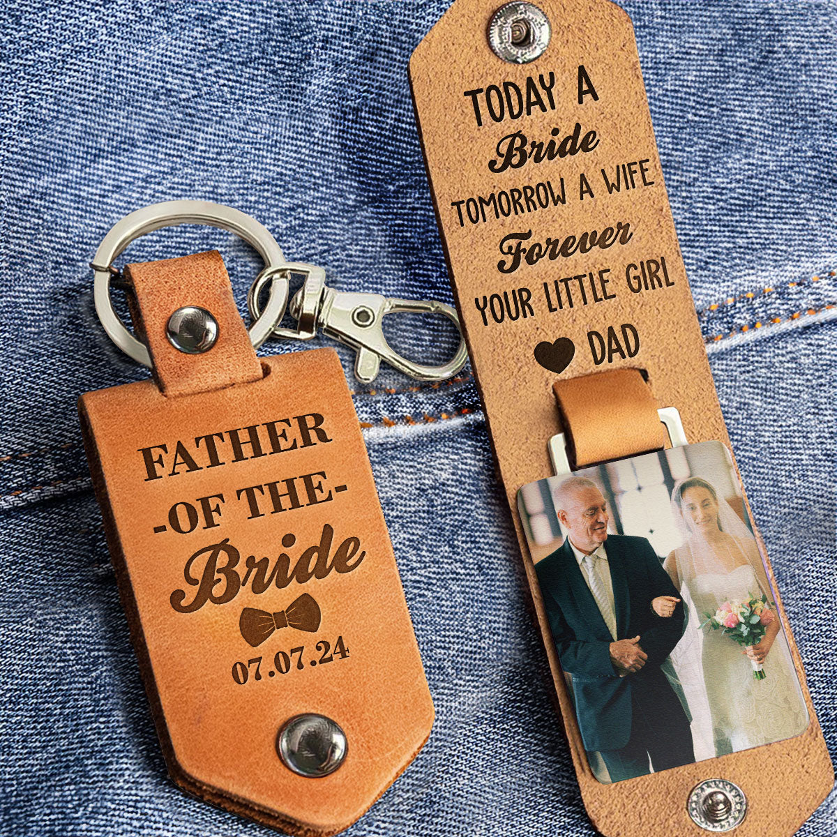 Today Is A Bride Forever Your Little Girl - Personalized Leather Photo Keychain - Image 2