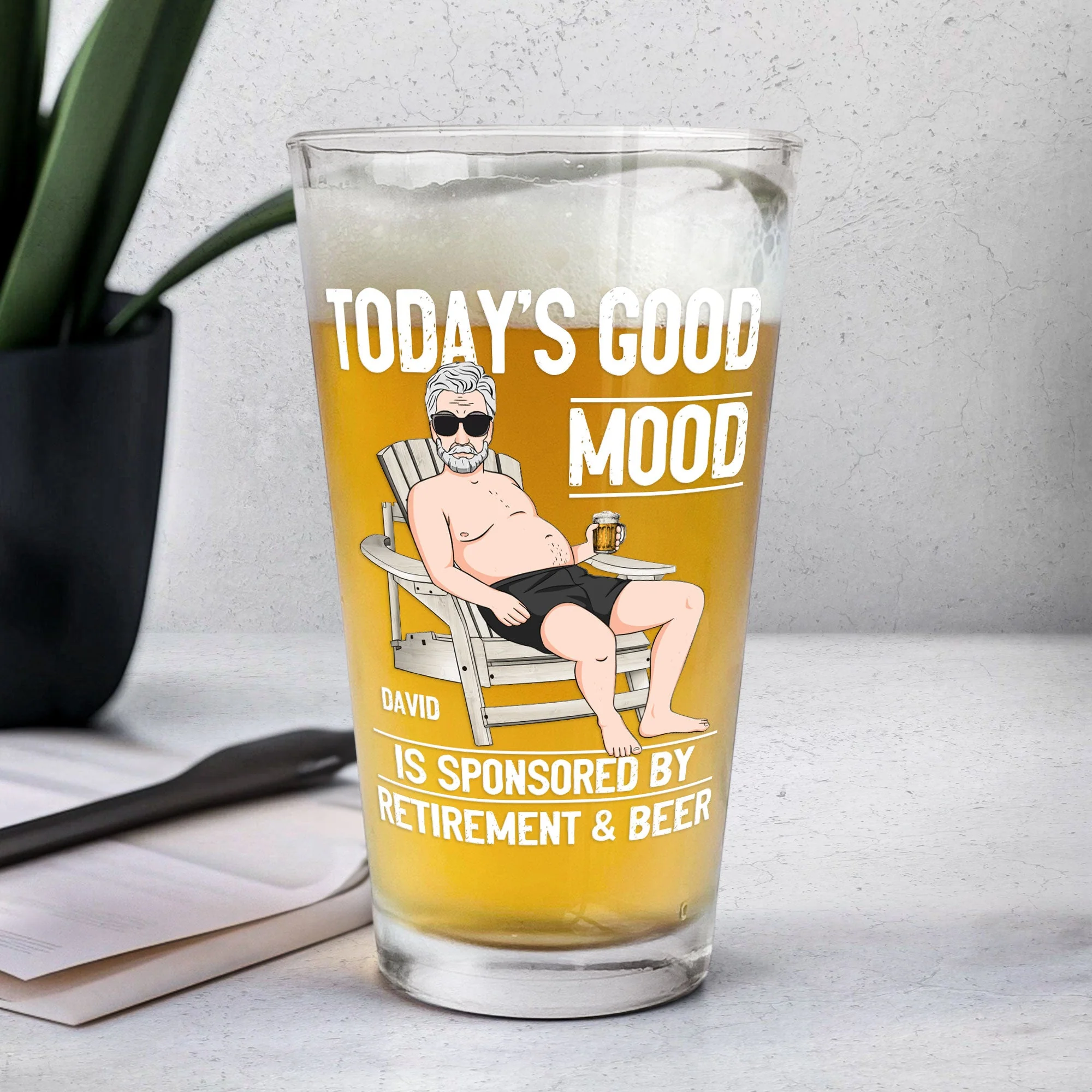 Today's Good Mood Is Sponsored By Retirement & Beer - Personalized Beer Glass - Image 5
