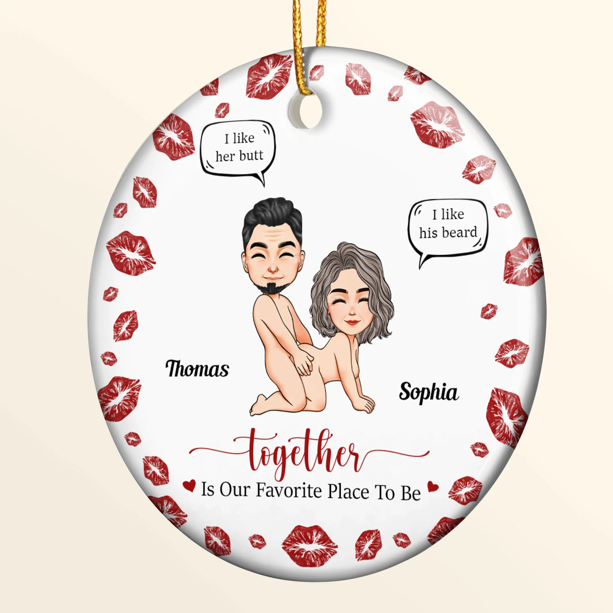 Together Is Our Favorite Place To Be Naughty Couple - Personalized Ceramic Ornament - Image 5