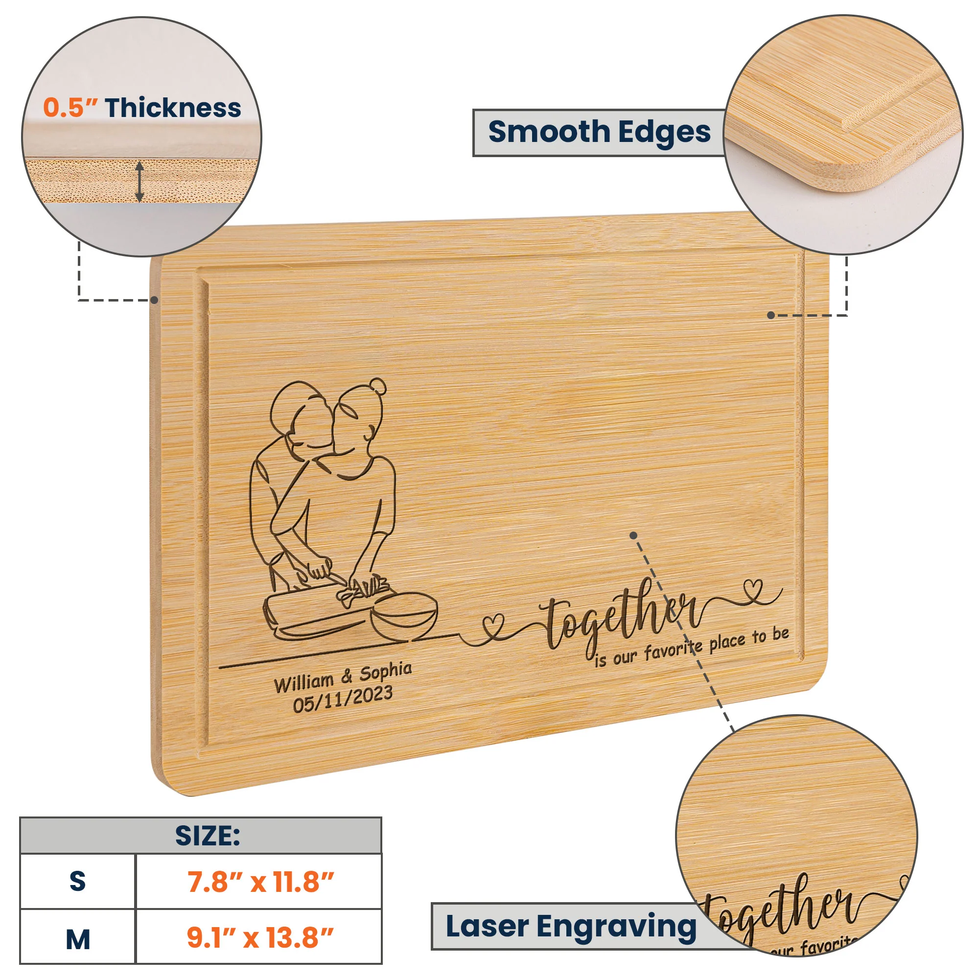 Together Is Our Favorite Place To Be - Personalized Engraved Wooden Cutting Board - Image 5