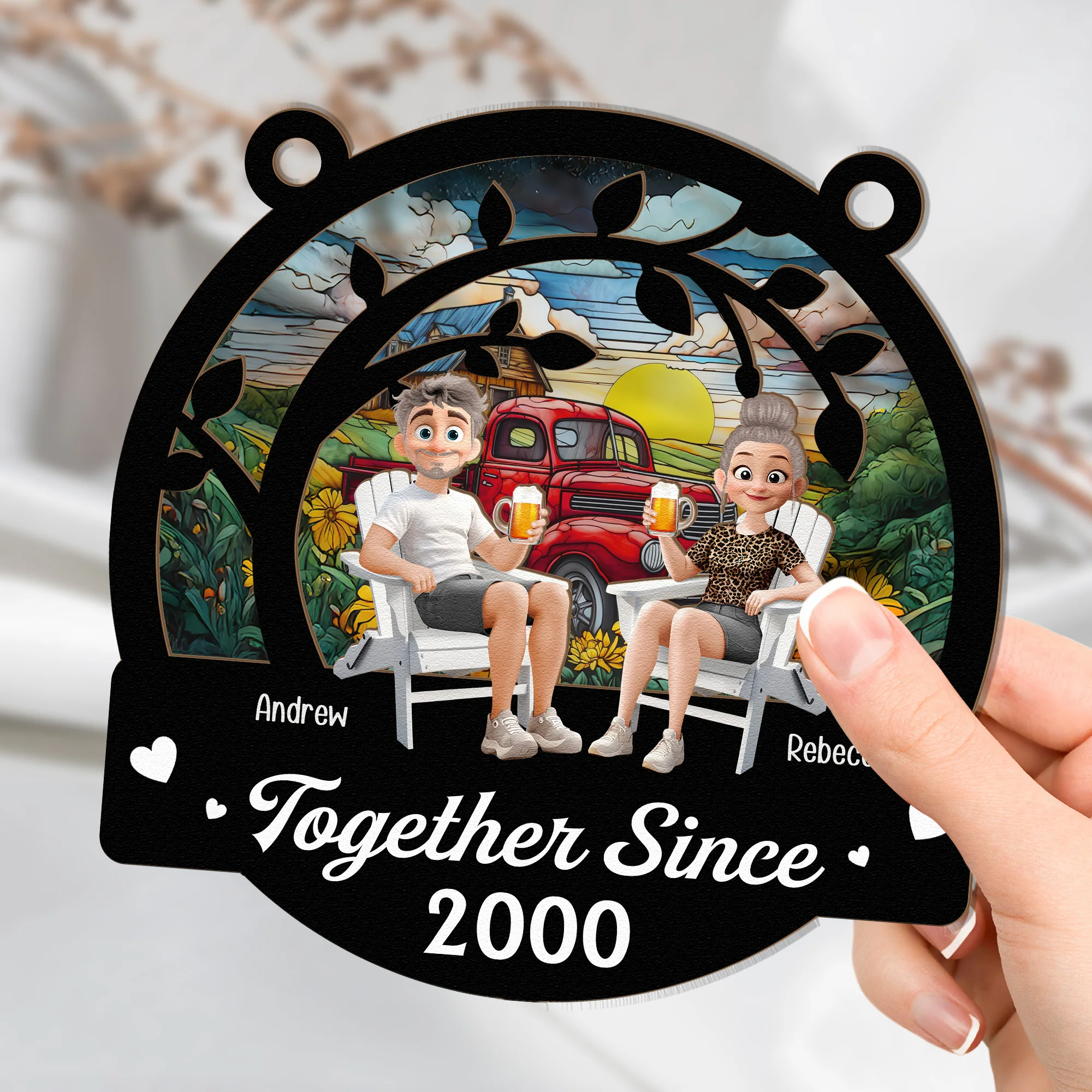Together Since Couple Anniversary - Personalized Window Hanging Suncatcher Ornament - Image 2