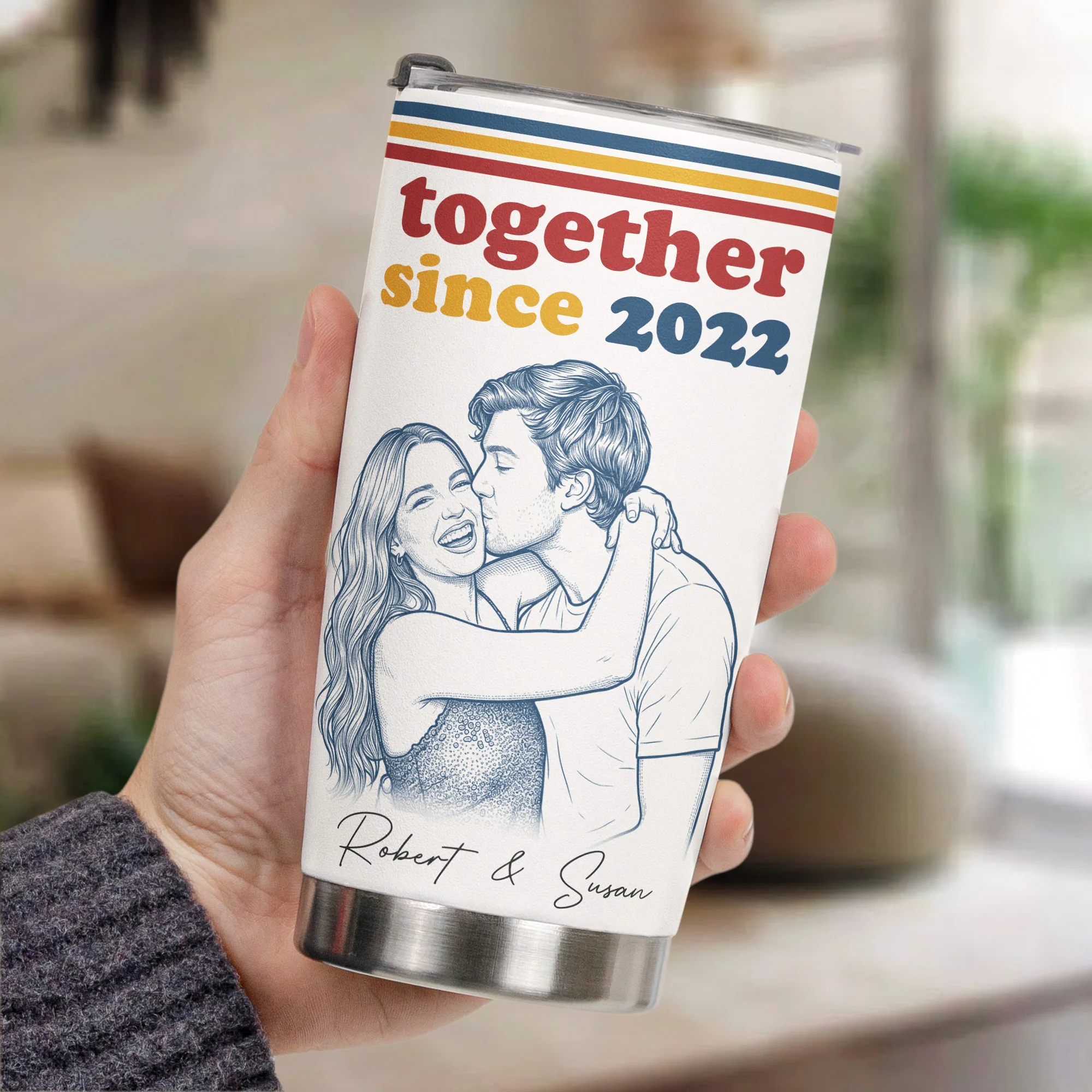 Together Since Custom Photo Sketch Line Art Anniversary Gift For Him, Her - Personalized Tumbler Cup - Image 5