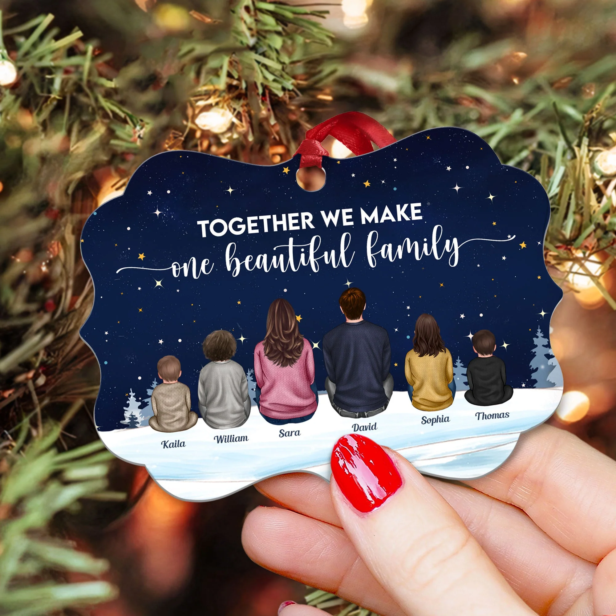 Together We Make One Beautiful Family - Personalized Aluminum/Wooden Ornament - Image 3