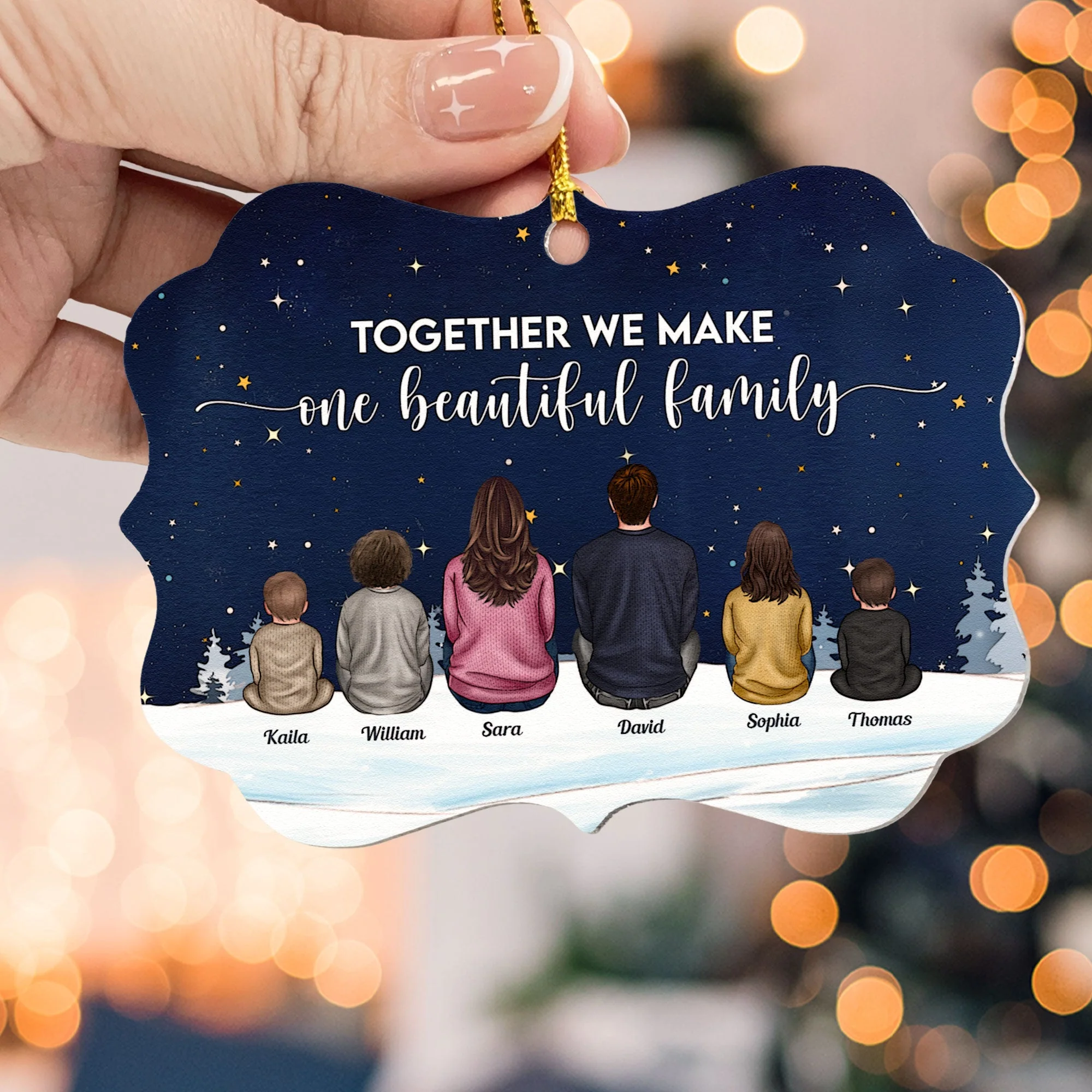 Together We Make One Beautiful Family - Personalized Aluminum/Wooden Ornament - Image 4