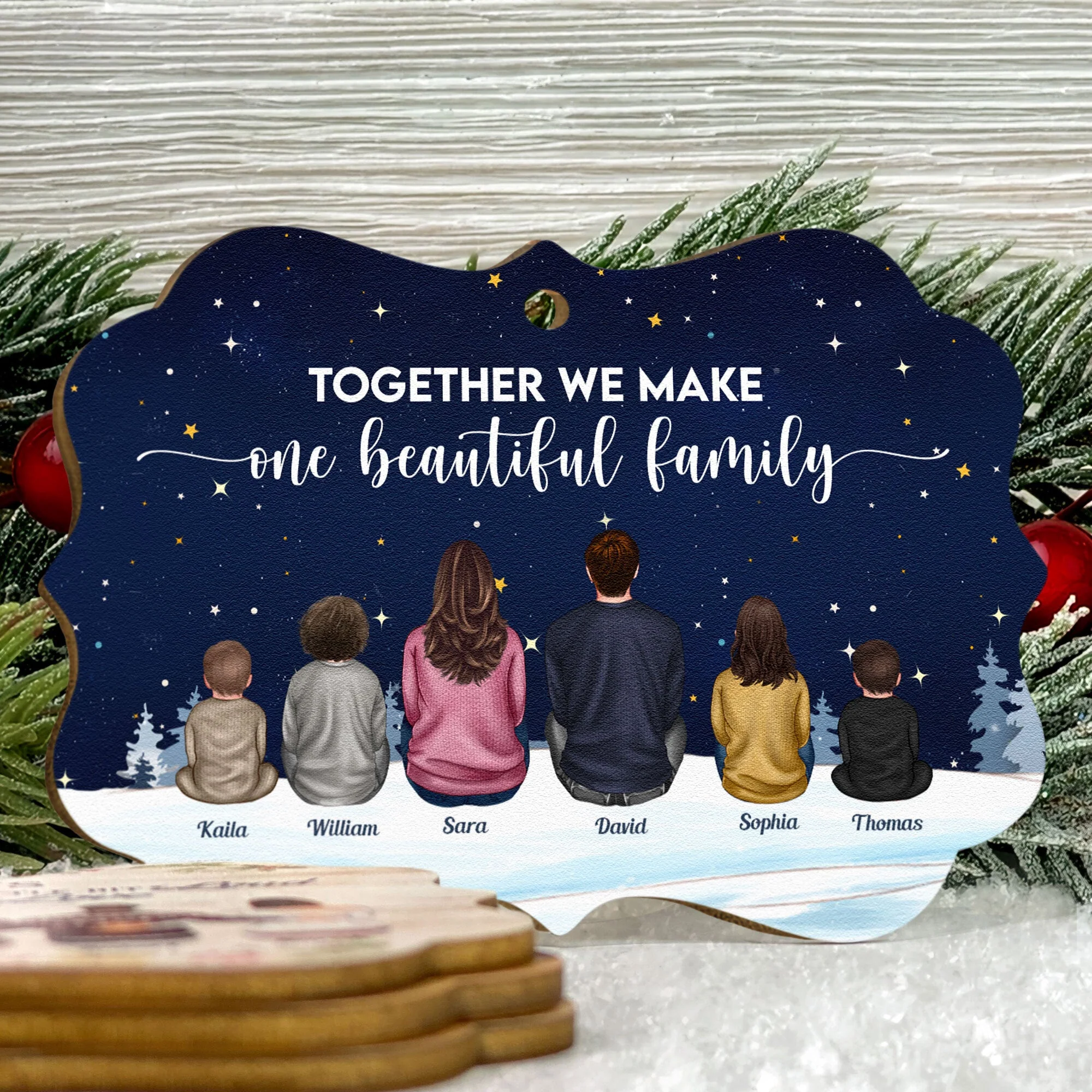 Together We Make One Beautiful Family - Personalized Aluminum/Wooden Ornament - Image 6