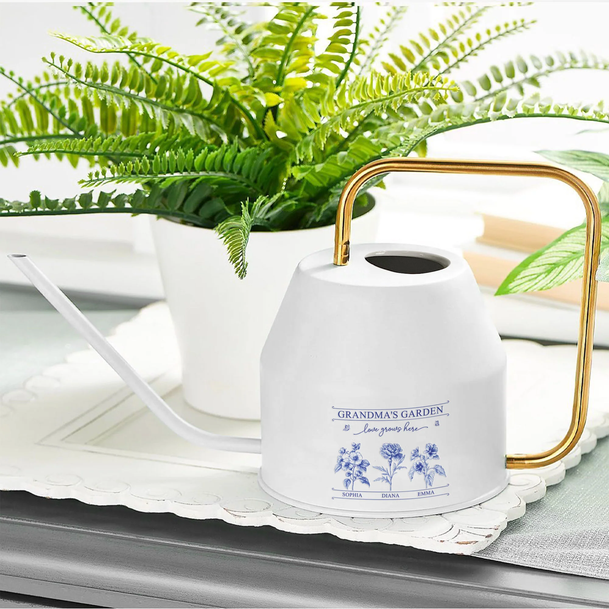 Toile De Jouy Art Grandma's Garden Love Grows Here - Personalized Indoor Watering Can - Image 3
