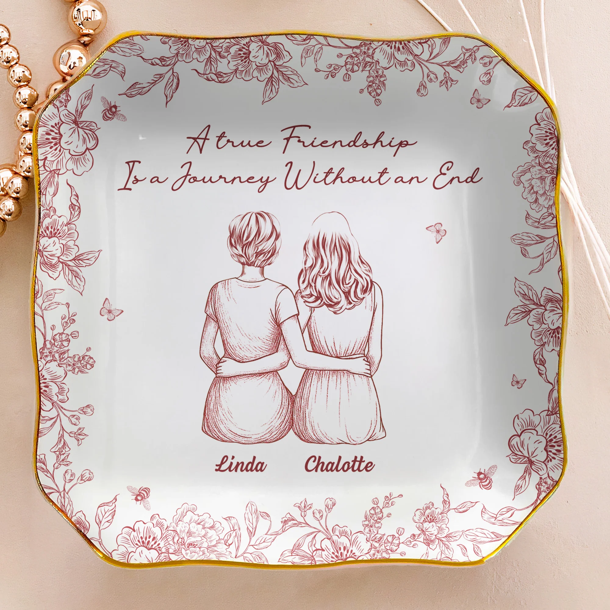 Toile De Jouy Besties - Thank You Gifts For Best Friends - Personalized Jewelry Dish - Image 4