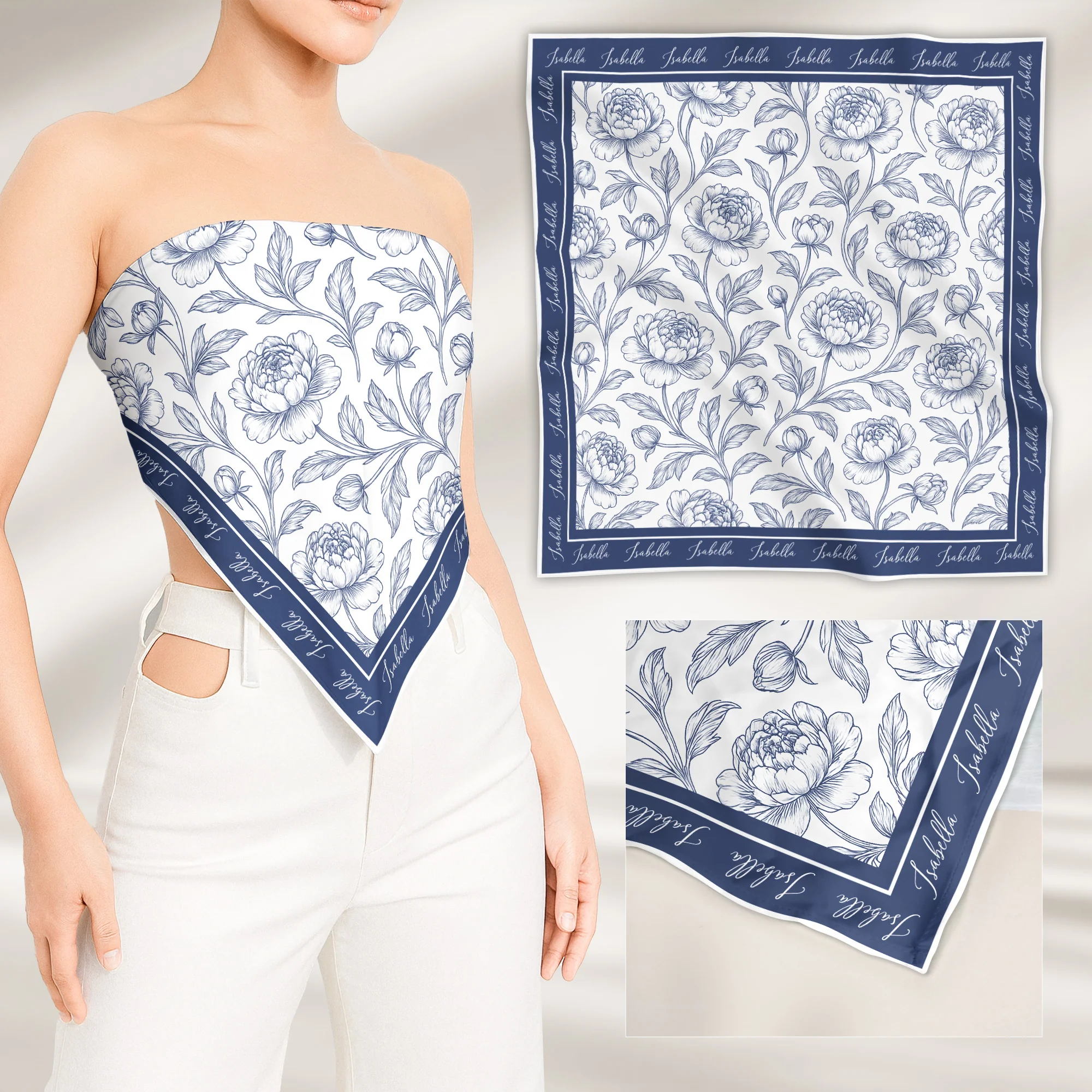 Toile De Jouy Custom Birth Flower Gift For Her, Daughter, Mom, Wife, Sister - Personalized Scarf - Image 8
