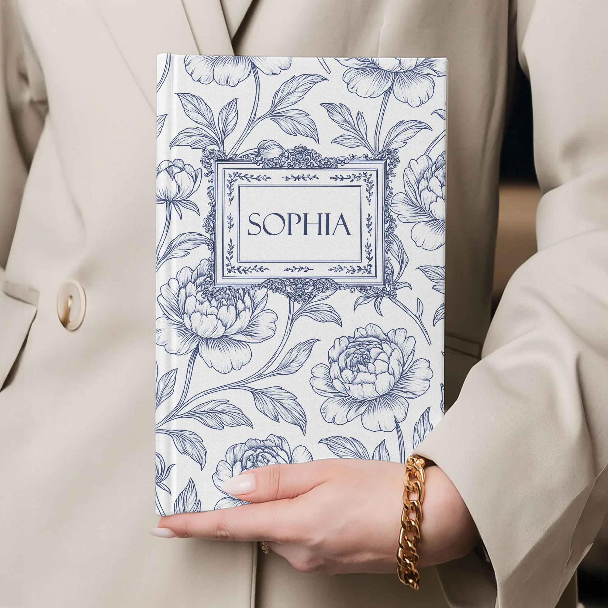 Toile De Jouy Diary Custom Birth Flower Gift For Her, Daughter, Mom, Wife, Sister - Personalized Hardcover Journal - Image 7