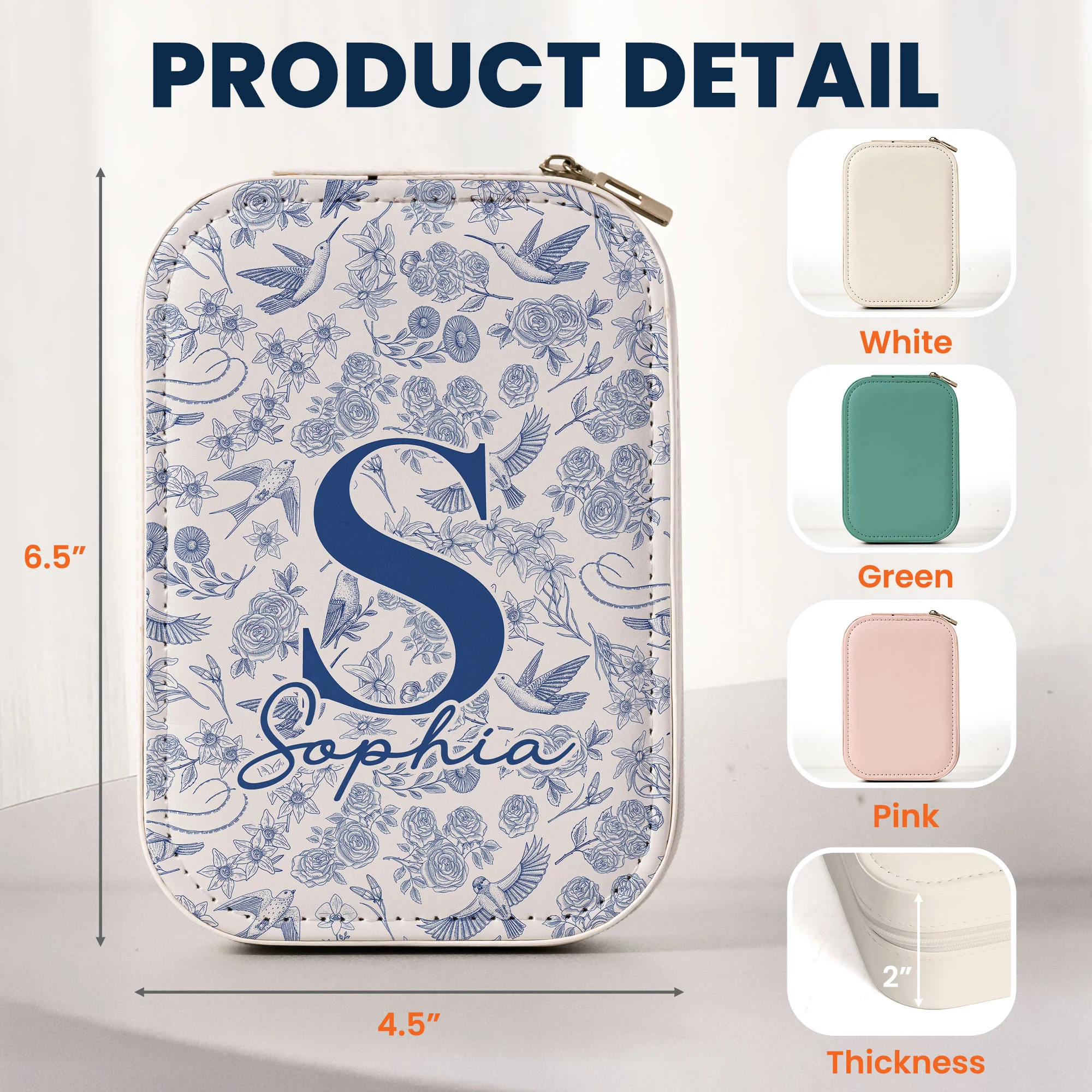 Toile De Jouy Floral Initial - Custom Makeup Box With LED Mirror - Image 5