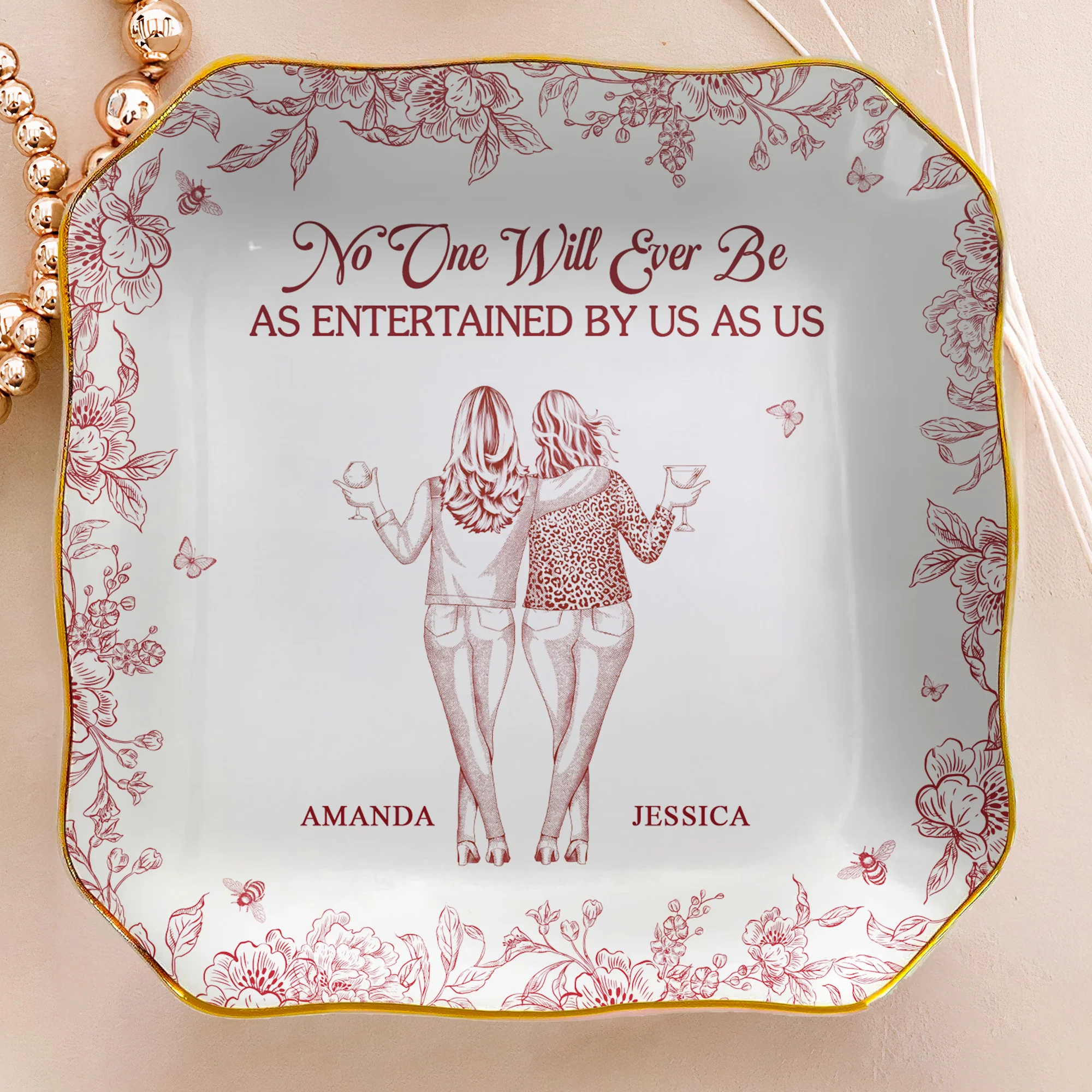 Toile De Jouy Group Of Besties, Sisters, Friends - Friendship Thank You Gifts - Personalized Jewelry Dish - Image 4