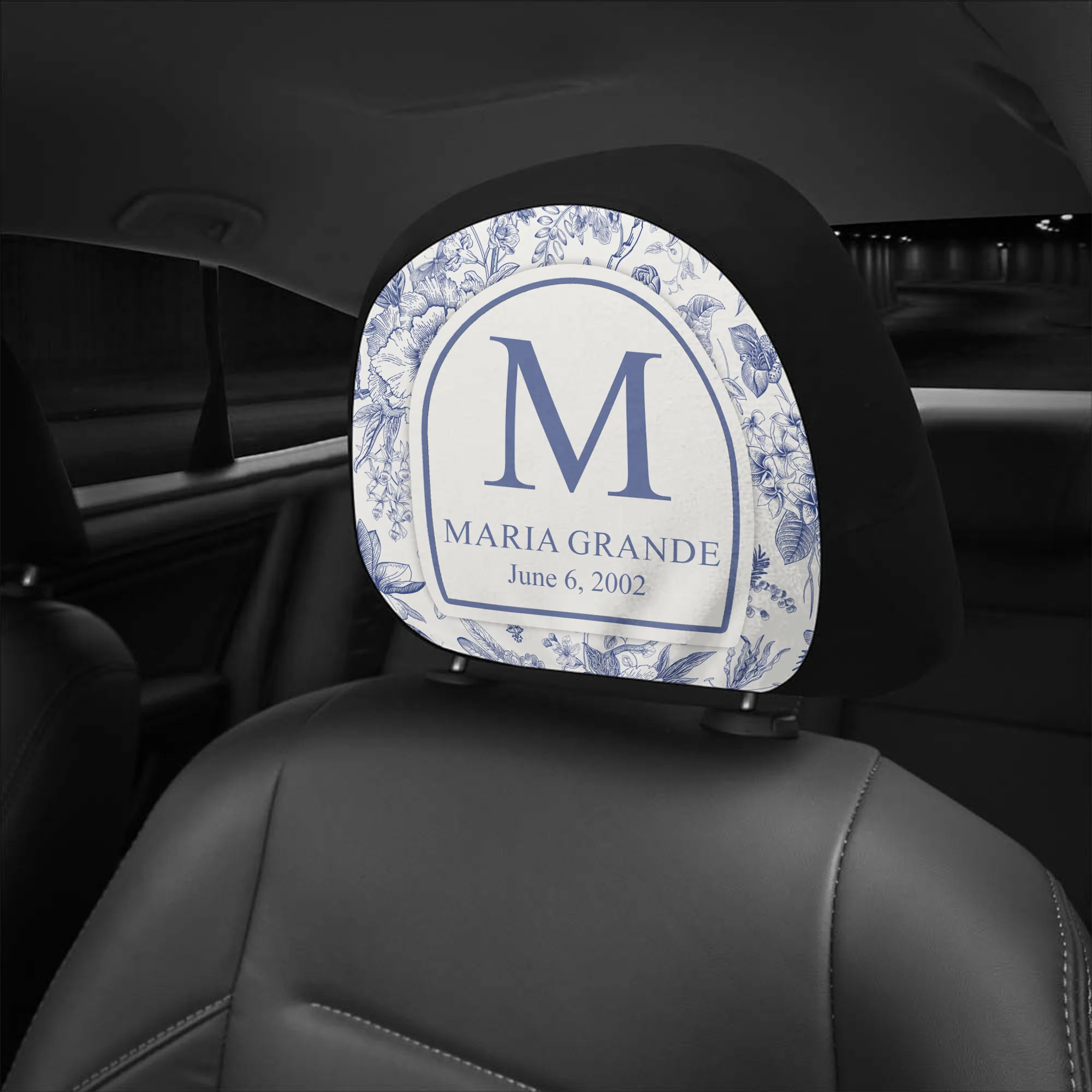 Toile De Jouy Initial Name Letter - Personalized Car Headrest Covers - Image 2
