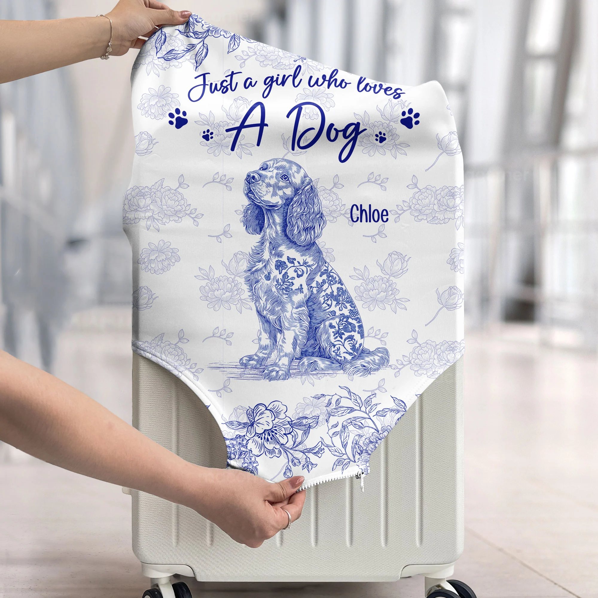 Toile De Jouy Just A Girl Who Loves Dogs Custom Breeds - Personalized Luggage Cover - Image 4