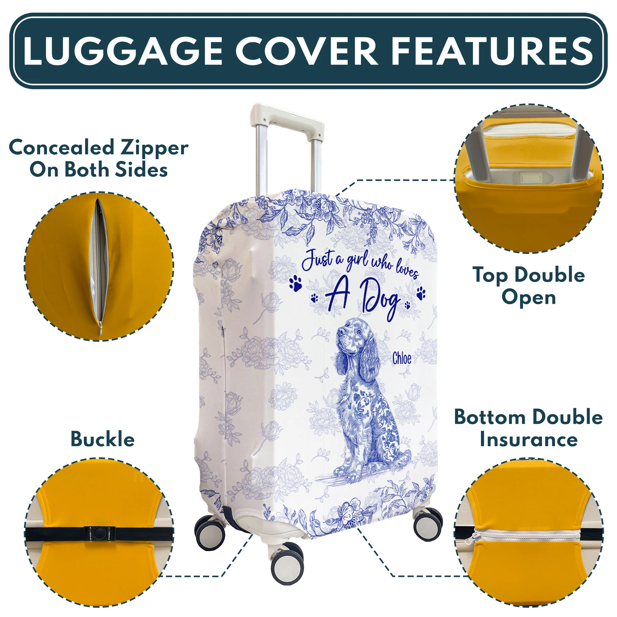 Toile De Jouy Just A Girl Who Loves Dogs Custom Breeds - Personalized Luggage Cover - Image 5