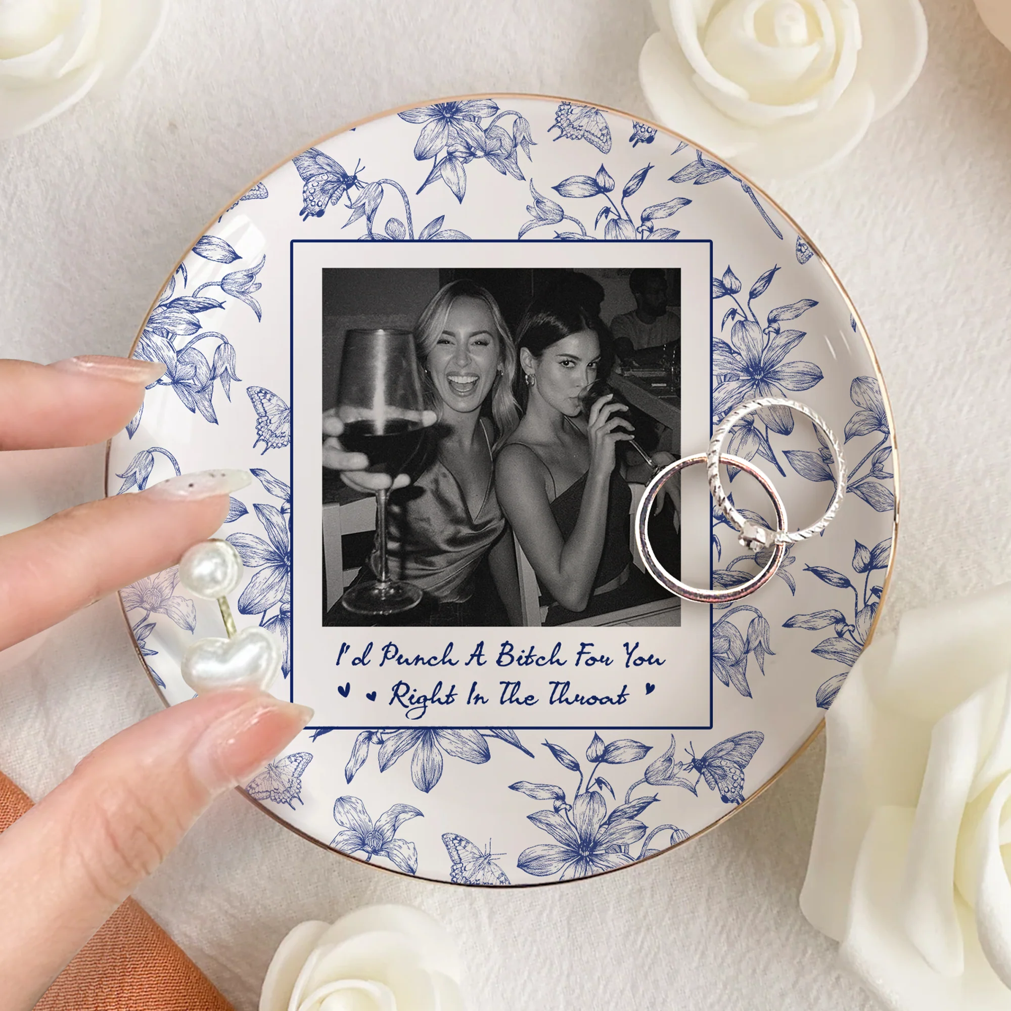 Toile De Jouy Photo Trinket Tray For Best Friend Friendship Thank You Gifts - Personalized Jewelry Dish - Image 5