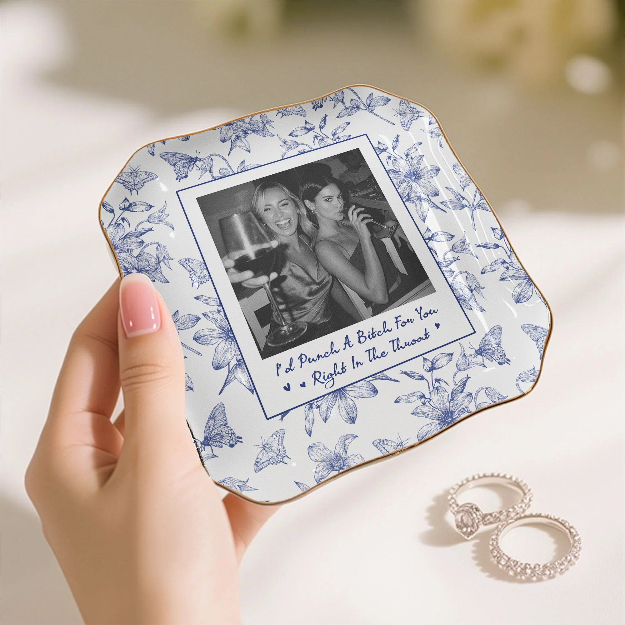 Toile De Jouy Photo Trinket Tray For Best Friend Friendship Thank You Gifts - Personalized Jewelry Dish - Image 7