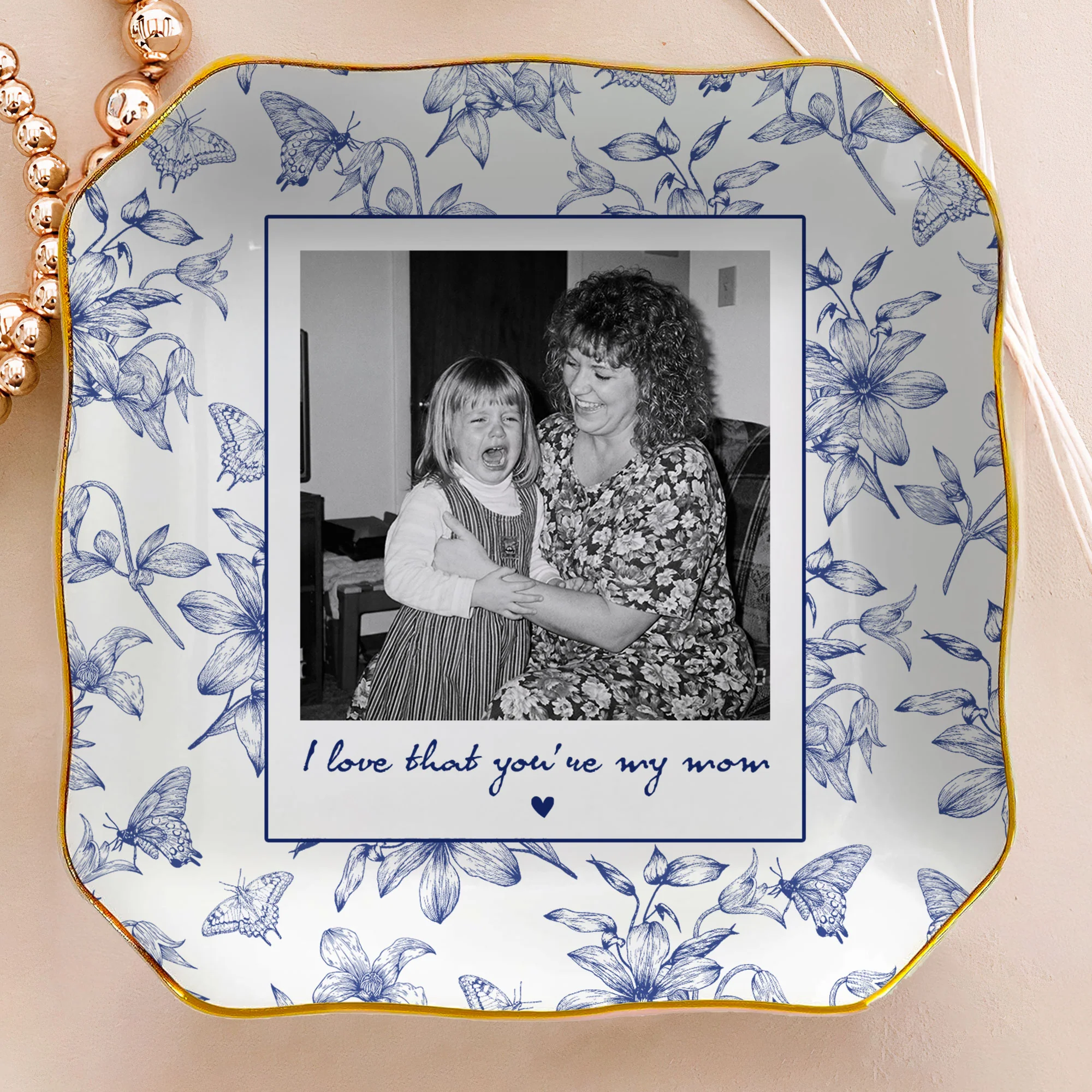 Toile De Jouy Photo Trinket Tray Mother's Day Gift For Mum, Mom, Nana - Personalized Jewelry Dish - Image 6