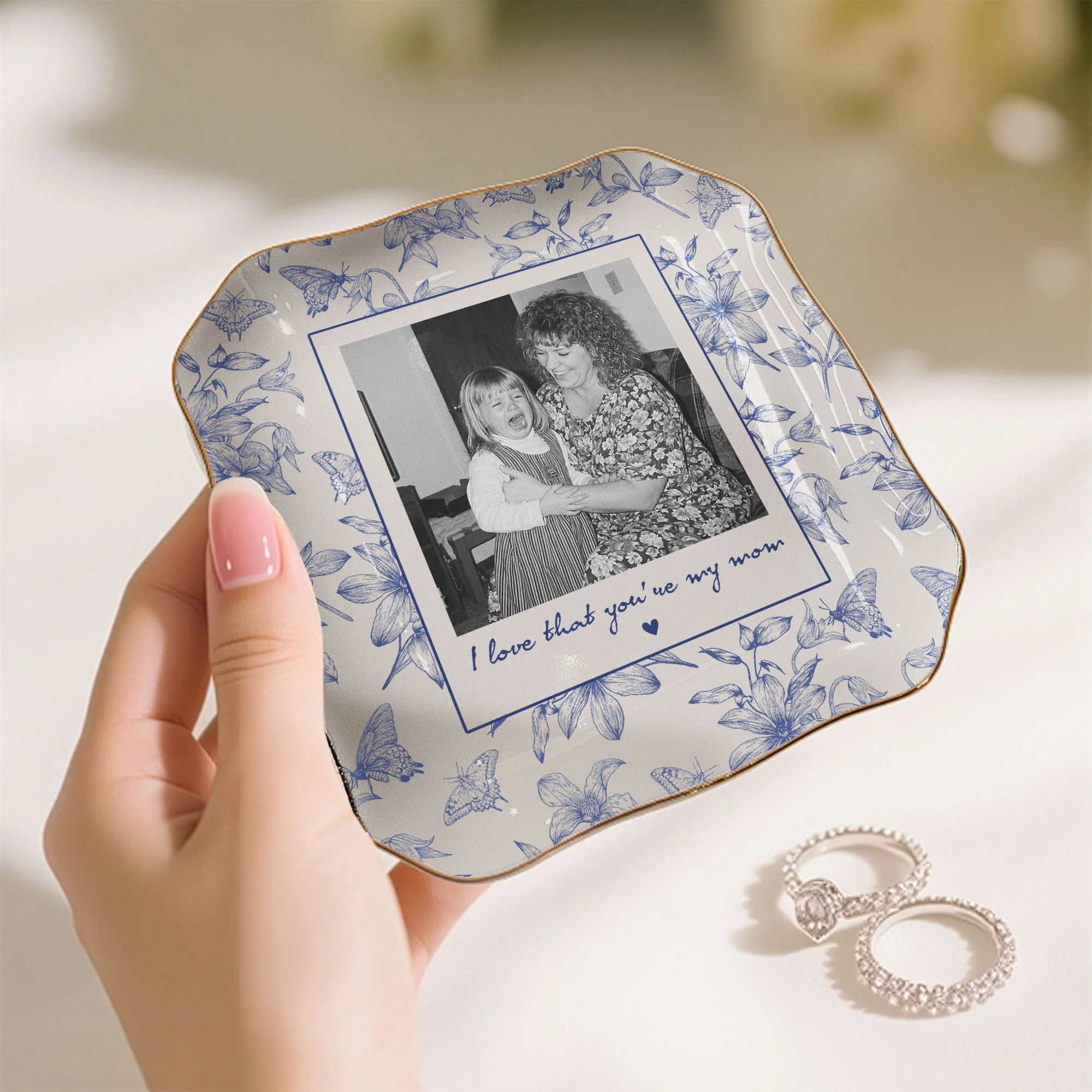 Toile De Jouy Photo Trinket Tray Mother's Day Gift For Mum, Mom, Nana - Personalized Jewelry Dish - Image 7