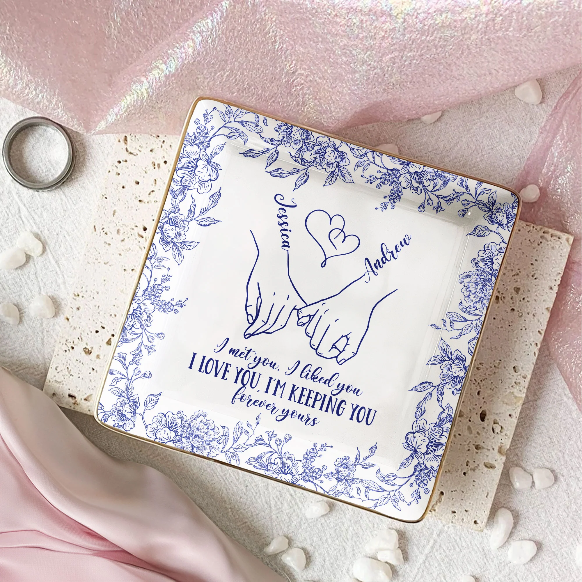 Toile De Jouy Style Forever Yours Anniversary Gift For Women - Personalized Jewelry Dish - Image 2