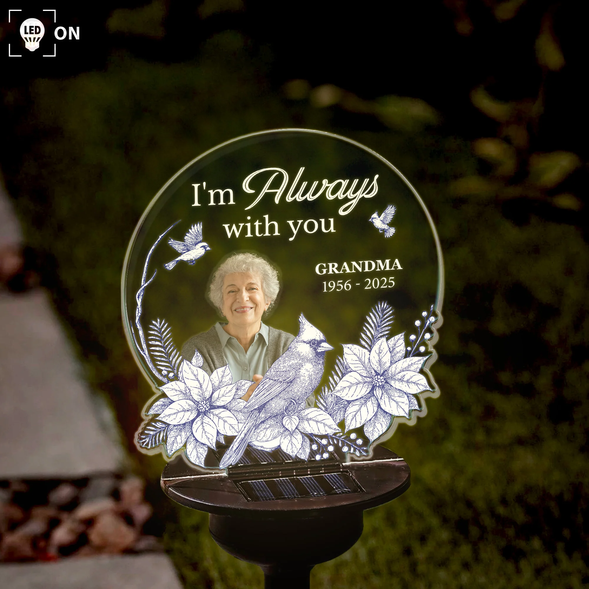 Toile De Jouy Style Memorial I'm Always With You - Personalized Photo Solar Light - Image 2