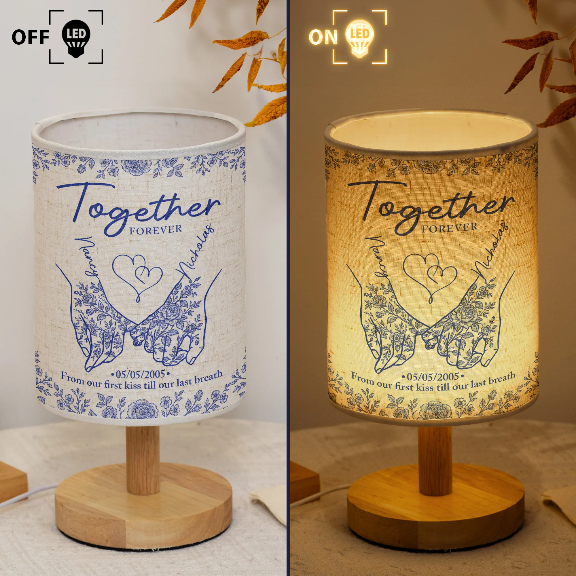 Toile De Jouy Together Forever From Our First Kiss Till Our Last Breath - Personalized Fabric Lamp - Image 4