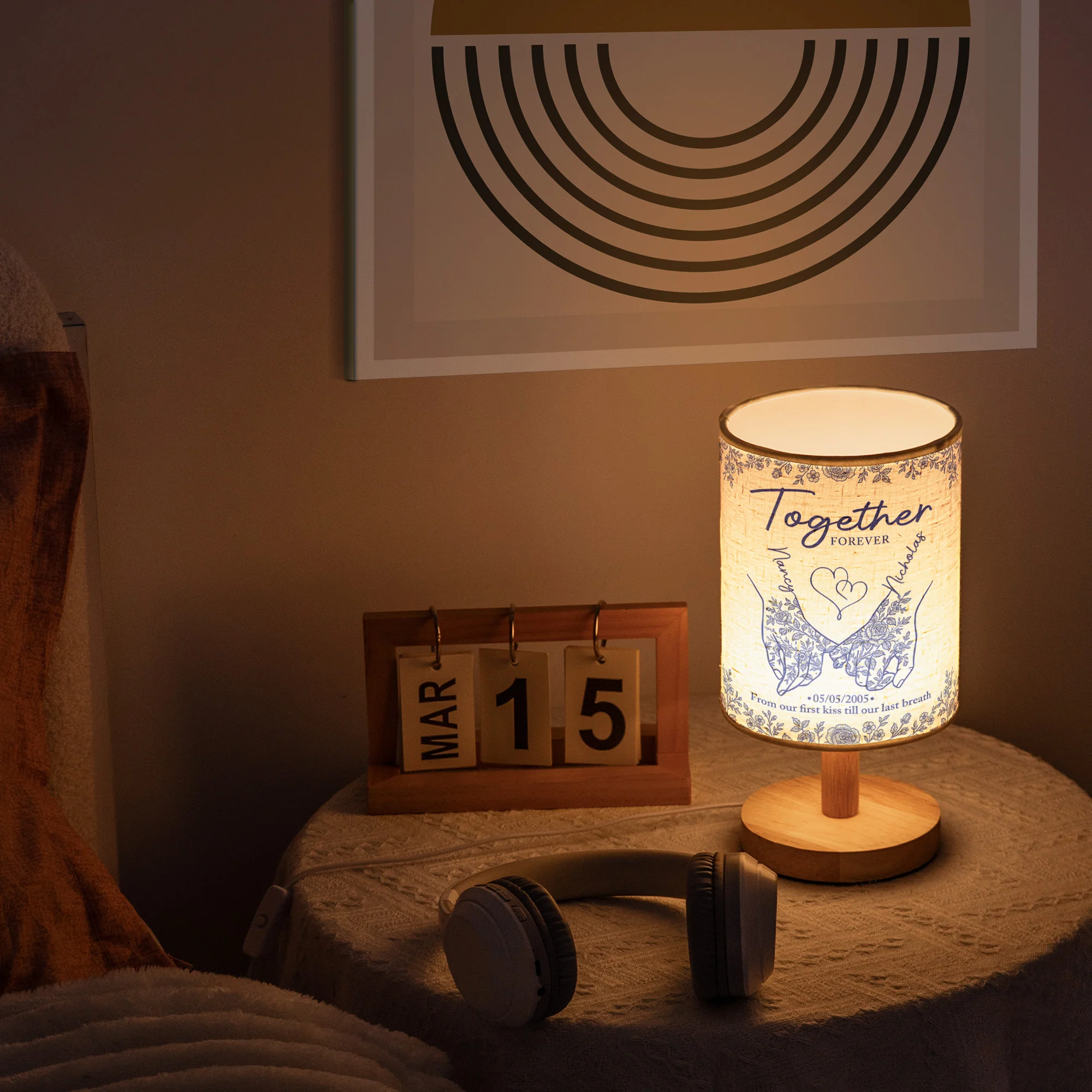 Toile De Jouy Together Forever From Our First Kiss Till Our Last Breath - Personalized Fabric Lamp - Image 5