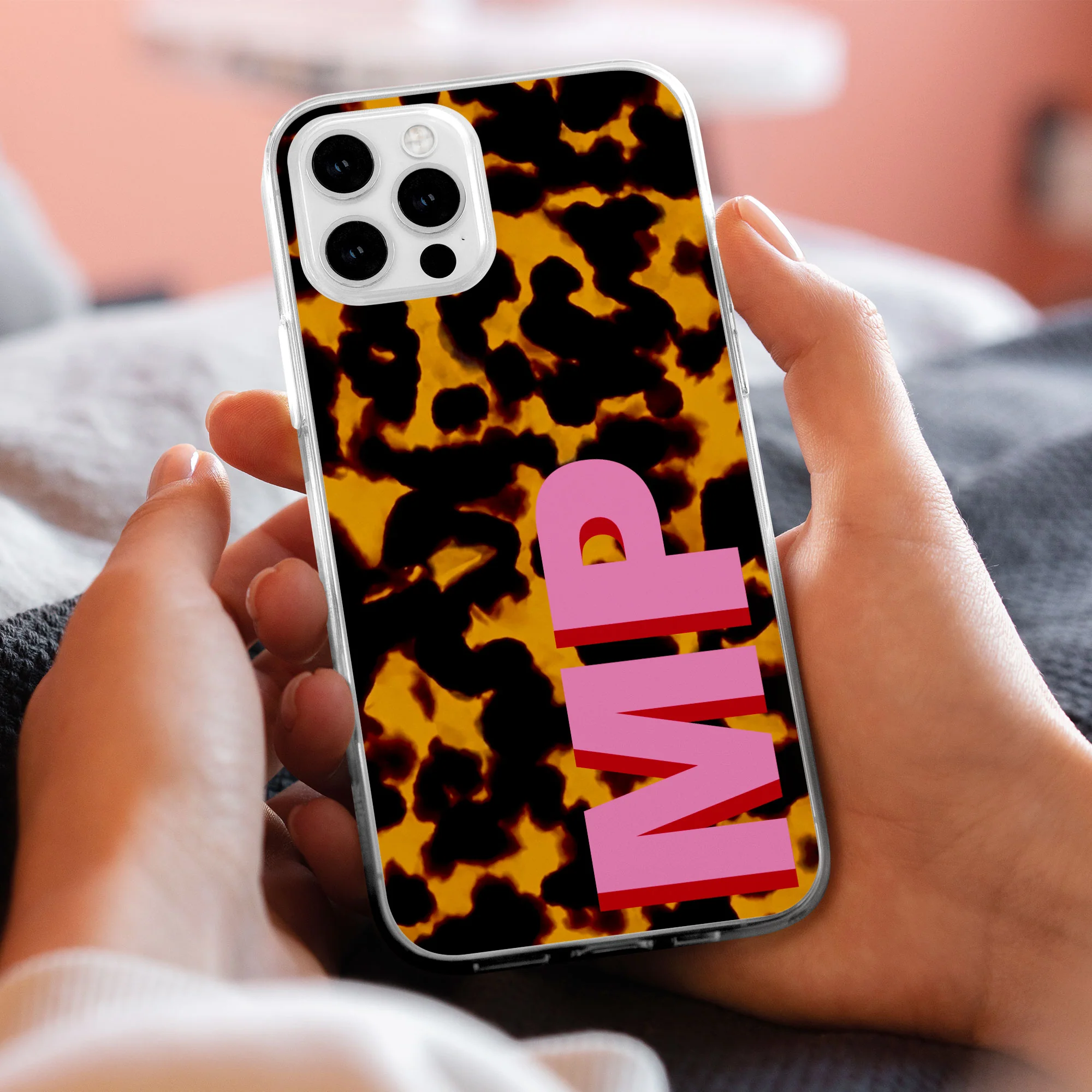 Tortoise Pattern Monogram Shadow Initials - Personalized Phone Case - Image 2