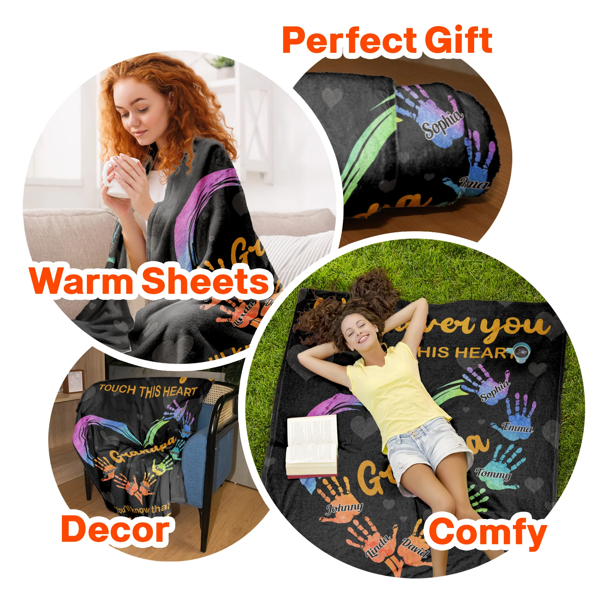 Touch This Heart Grandpa - Personalized Blanket - Image 7
