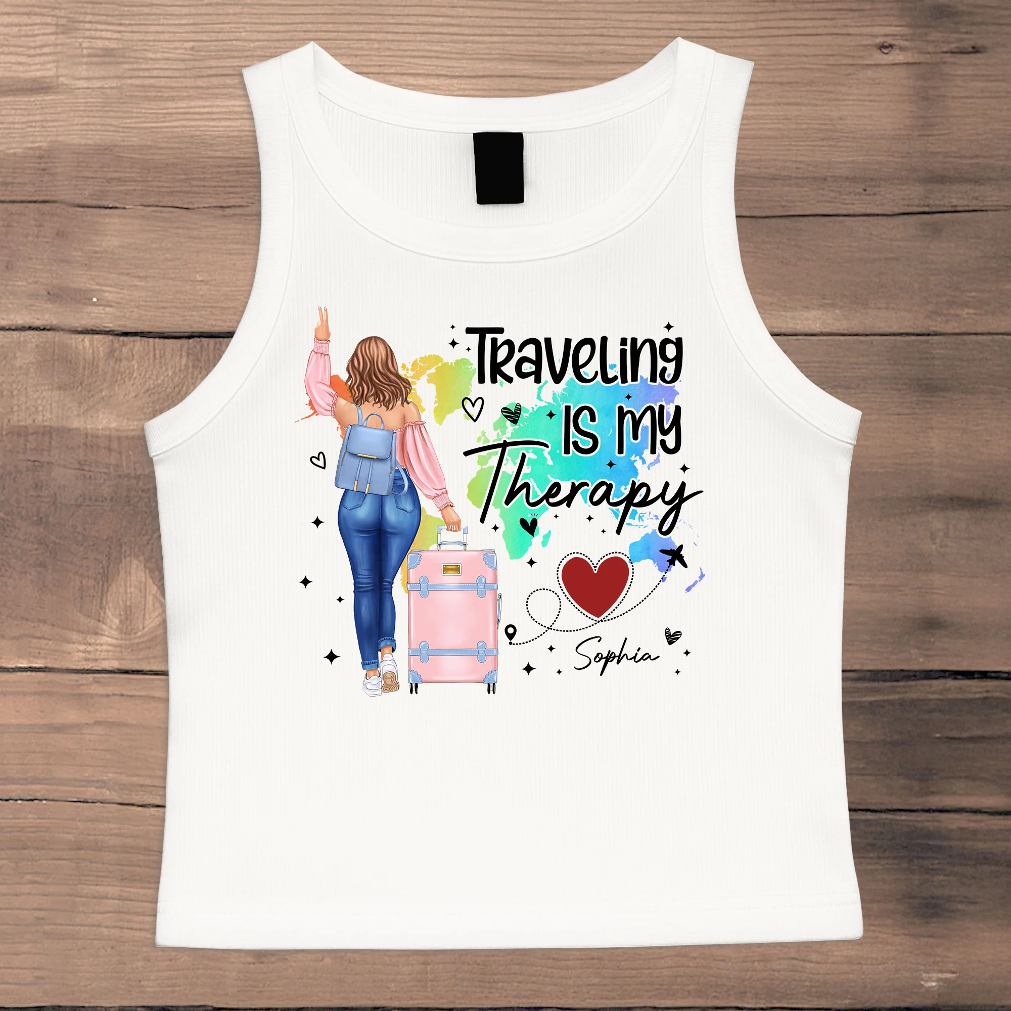 Traveling Is My Therapy - Custom Crop Tank Top - Image 2