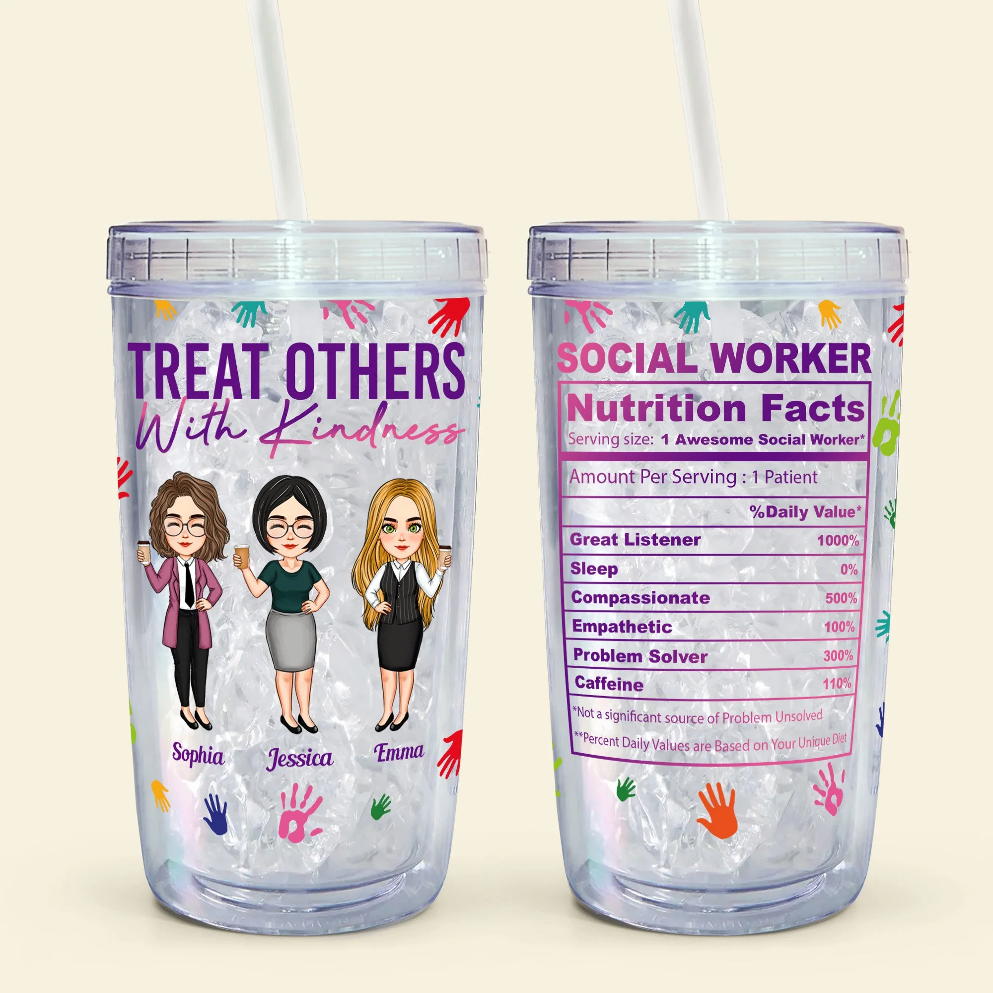 Treat Others With Kindness - Personalized Acrylic Tumbler With Straw - Image 6