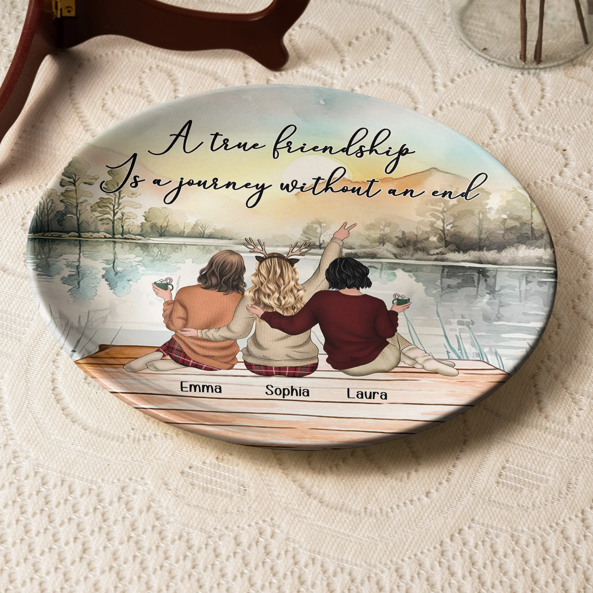 True Friendship Is A Journey Without An End - Personalized Ceramic Plate - Image 4