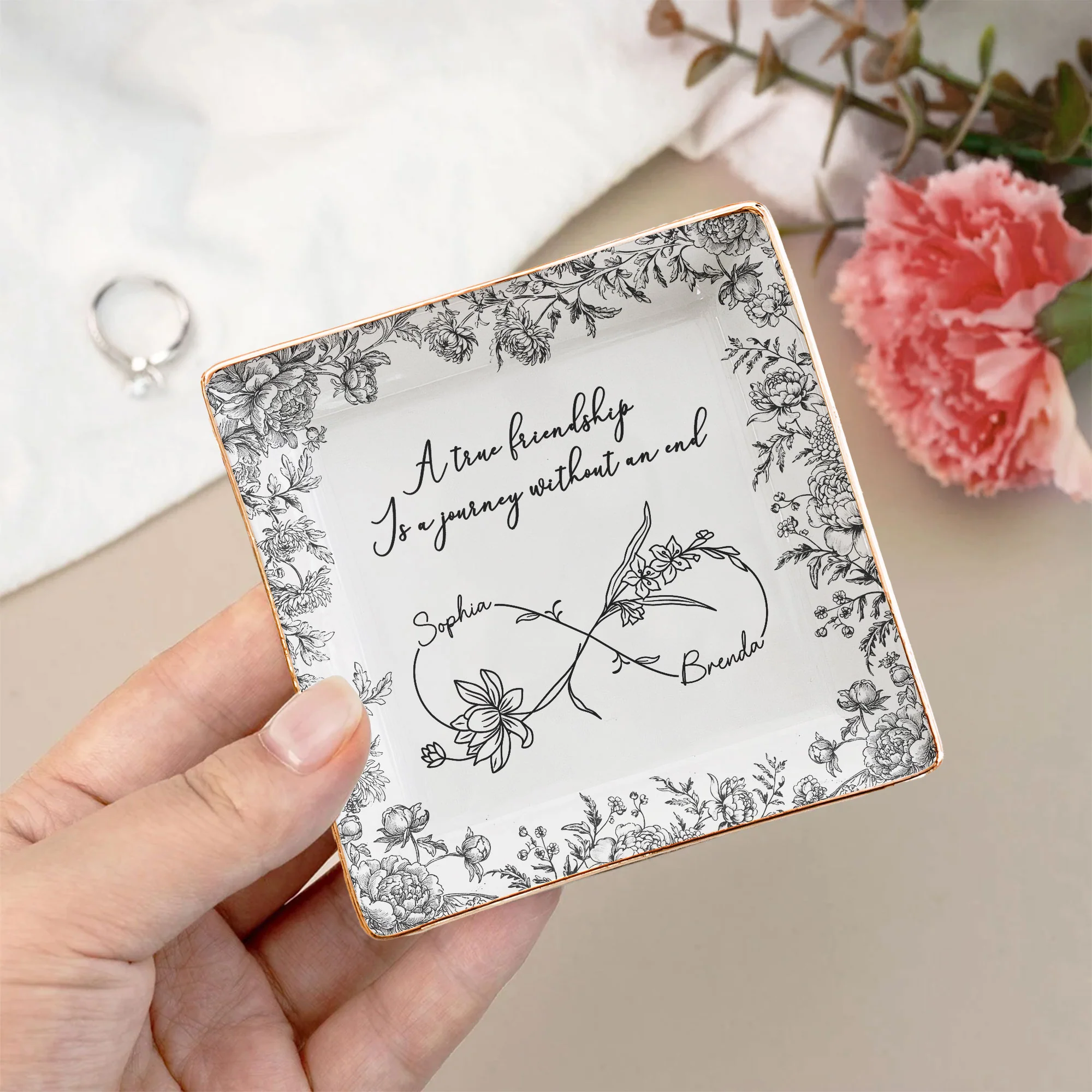 True Friendship Without An End - Personalized Jewelry Dish - Image 3