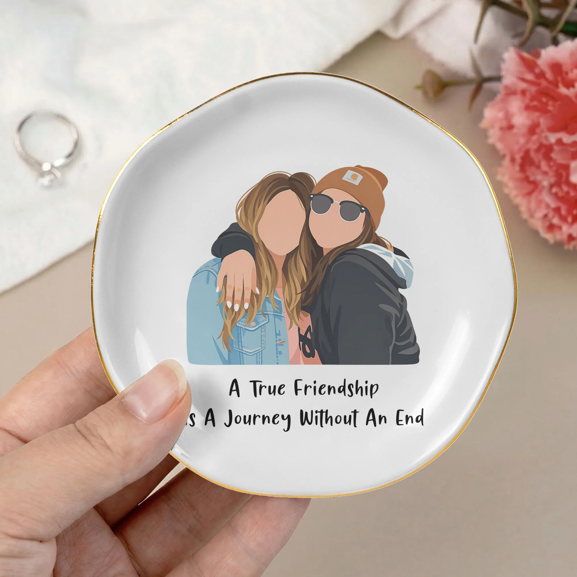 Turn Photo Into Drawing Best Friend Gifts, Friendship Thank You Gift - Personalized Jewelry Dish - Image 8