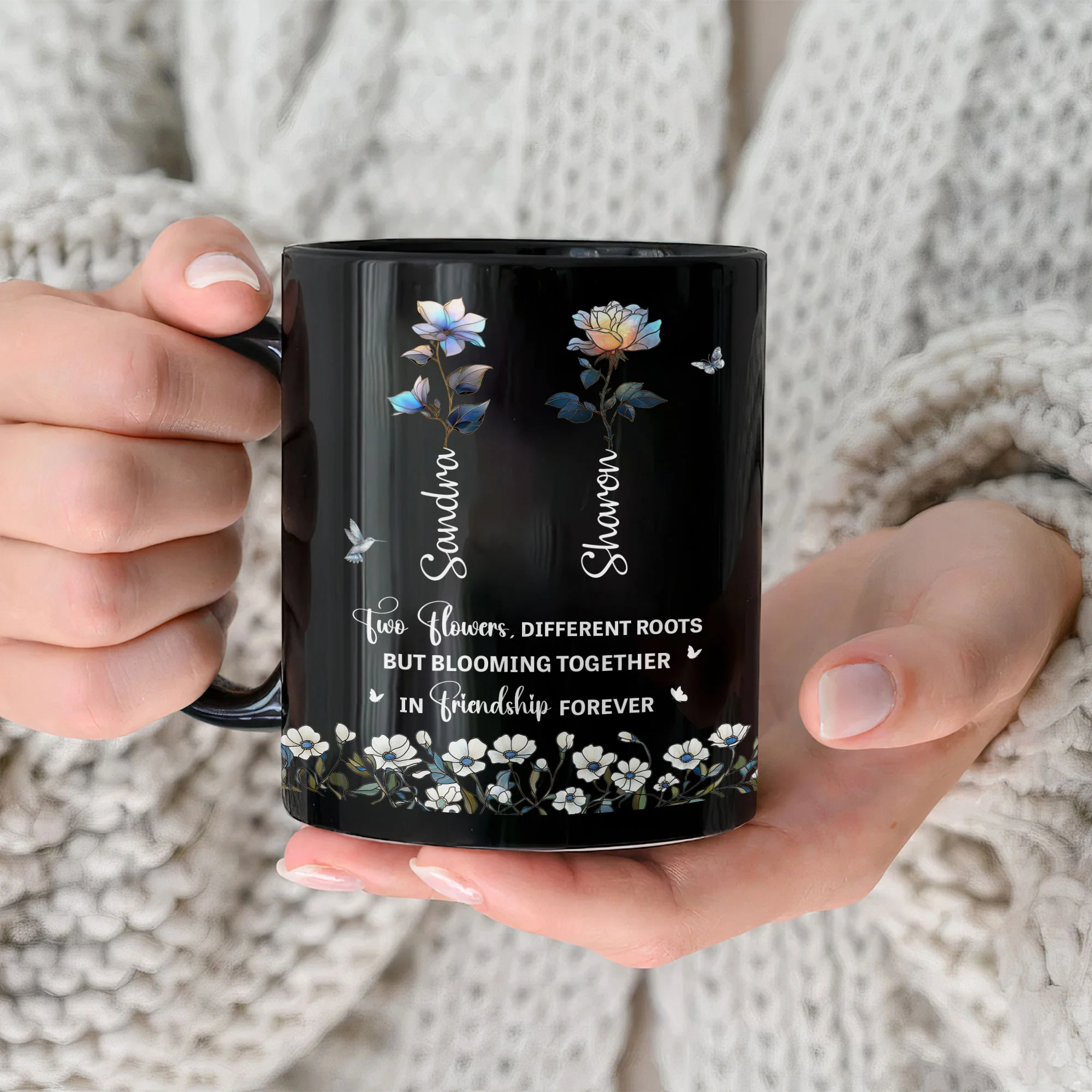 Two Flowers Different Roots Blooming Together Friendship Forever - Personalized Mug - Image 2