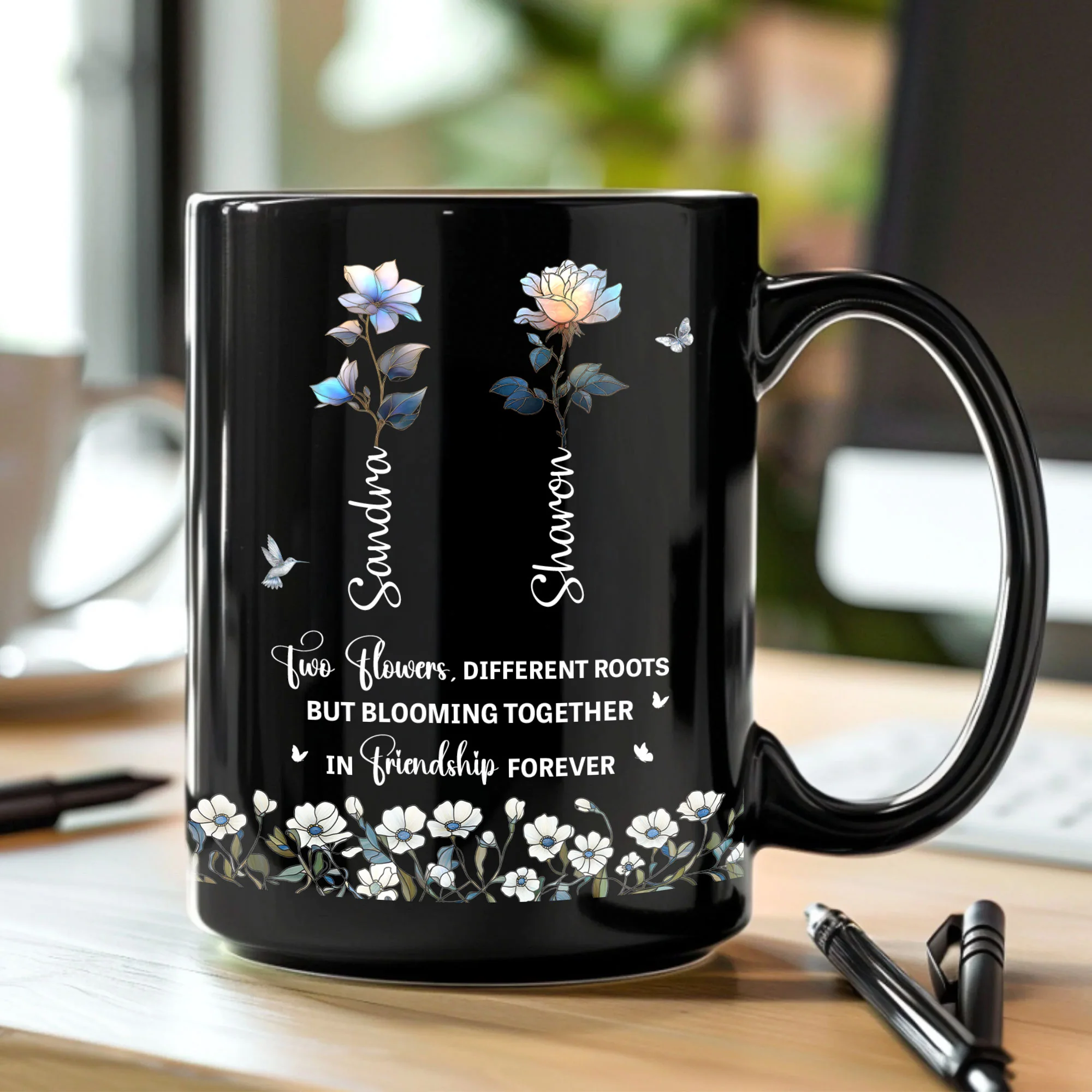 Two Flowers Different Roots Blooming Together Friendship Forever - Personalized Mug - Image 3