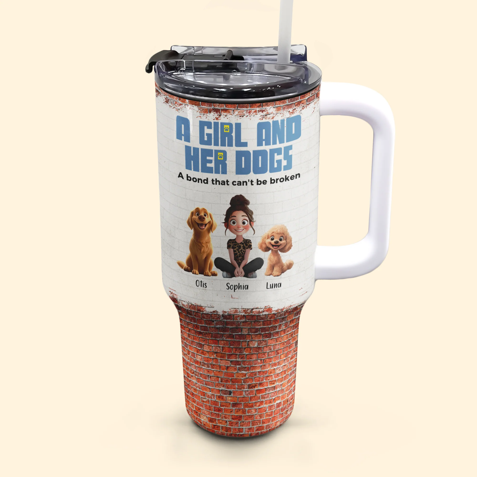 Unbreakable Bond Of A Girl & Her Dogs - Personalized 40oz Tumbler With Straw - Gift For Daughter - Image 5