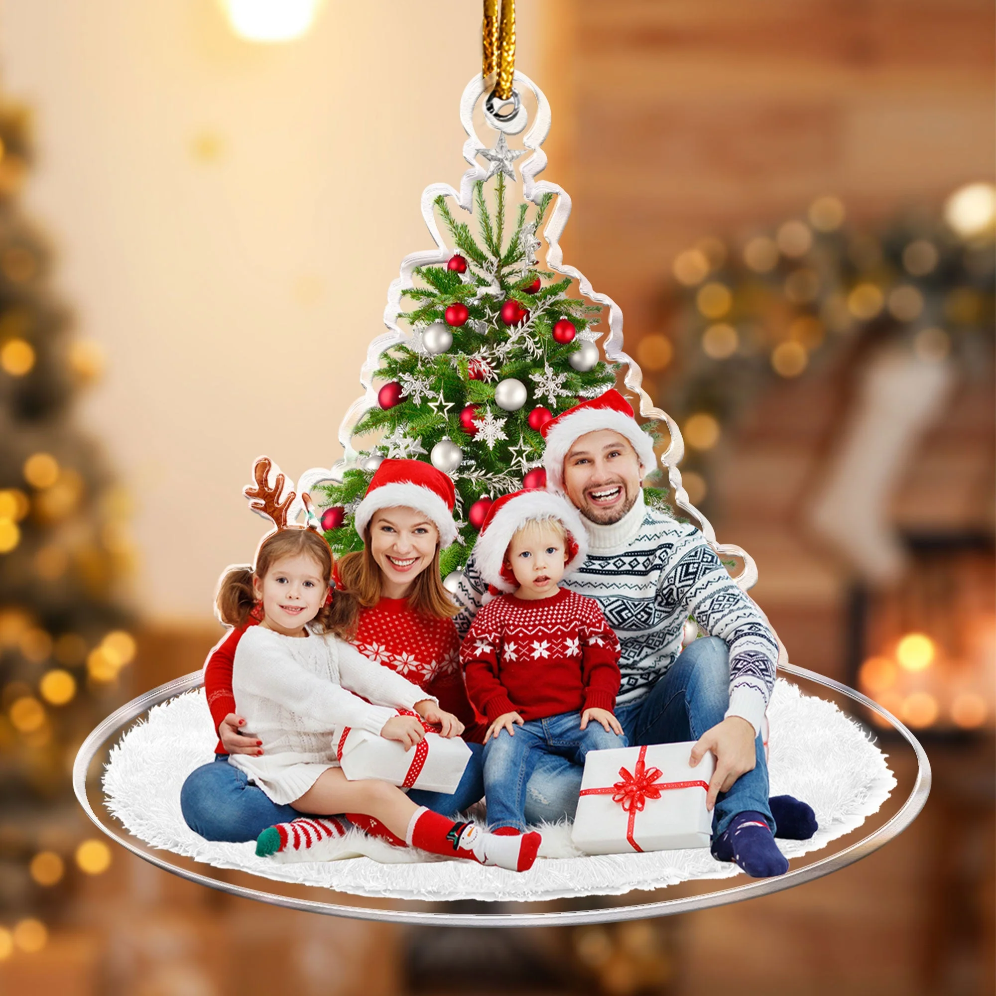 Under Christmas Tree Family Upload Photo 2024 - Personalized Acrylic Photo Ornament - Image 2