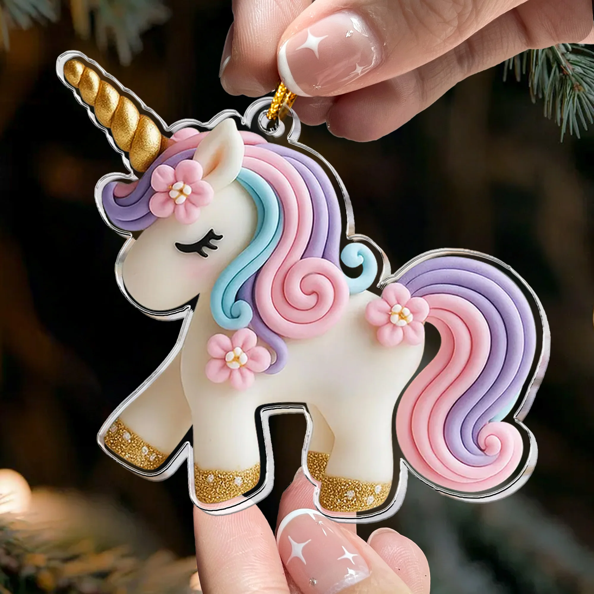 Unicorn Ornament For Girls 2D Flat - Acrylic Ornament - Image 2