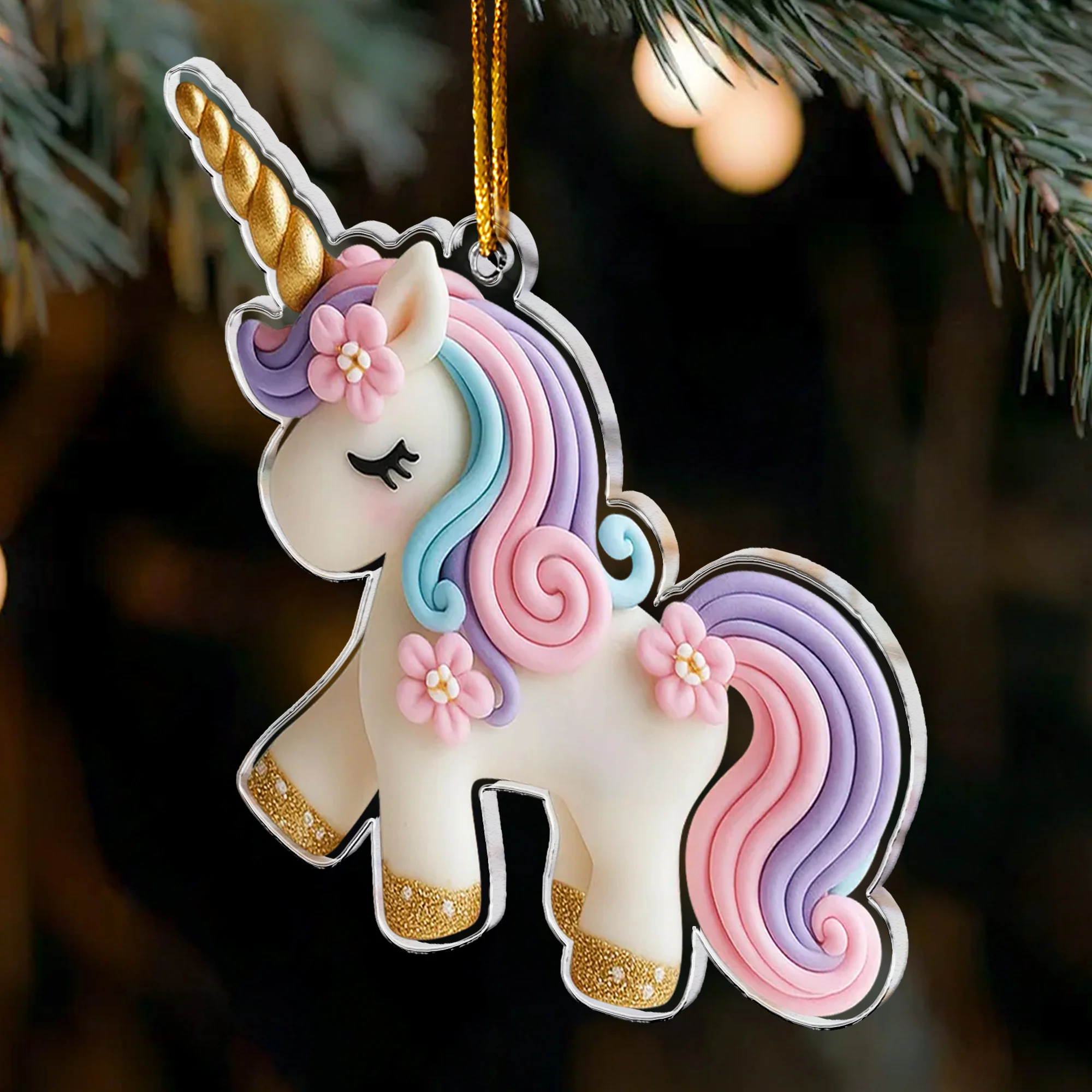 Unicorn Ornament For Girls 2D Flat - Acrylic Ornament - Image 3