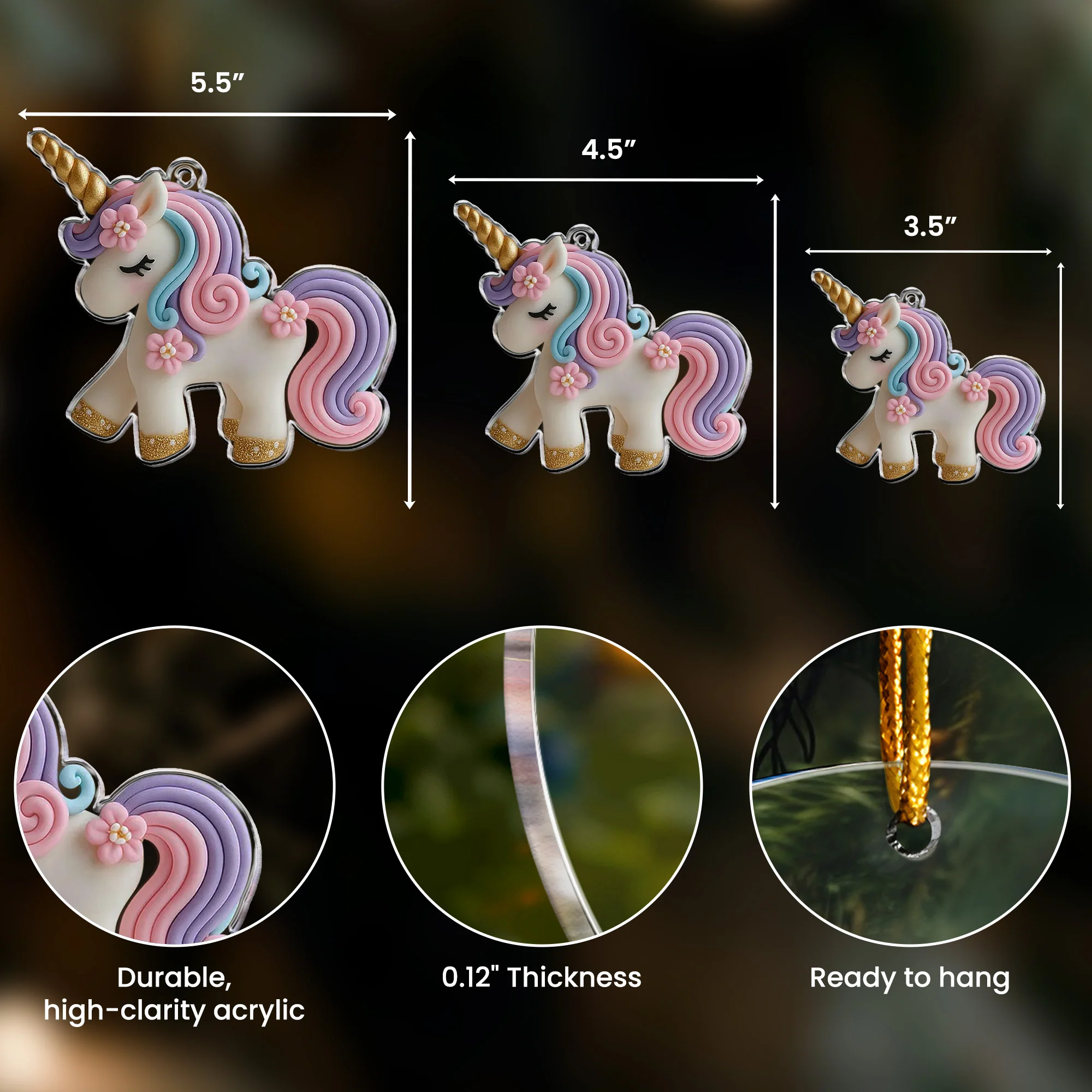 Unicorn Ornament For Girls 2D Flat - Acrylic Ornament - Image 4