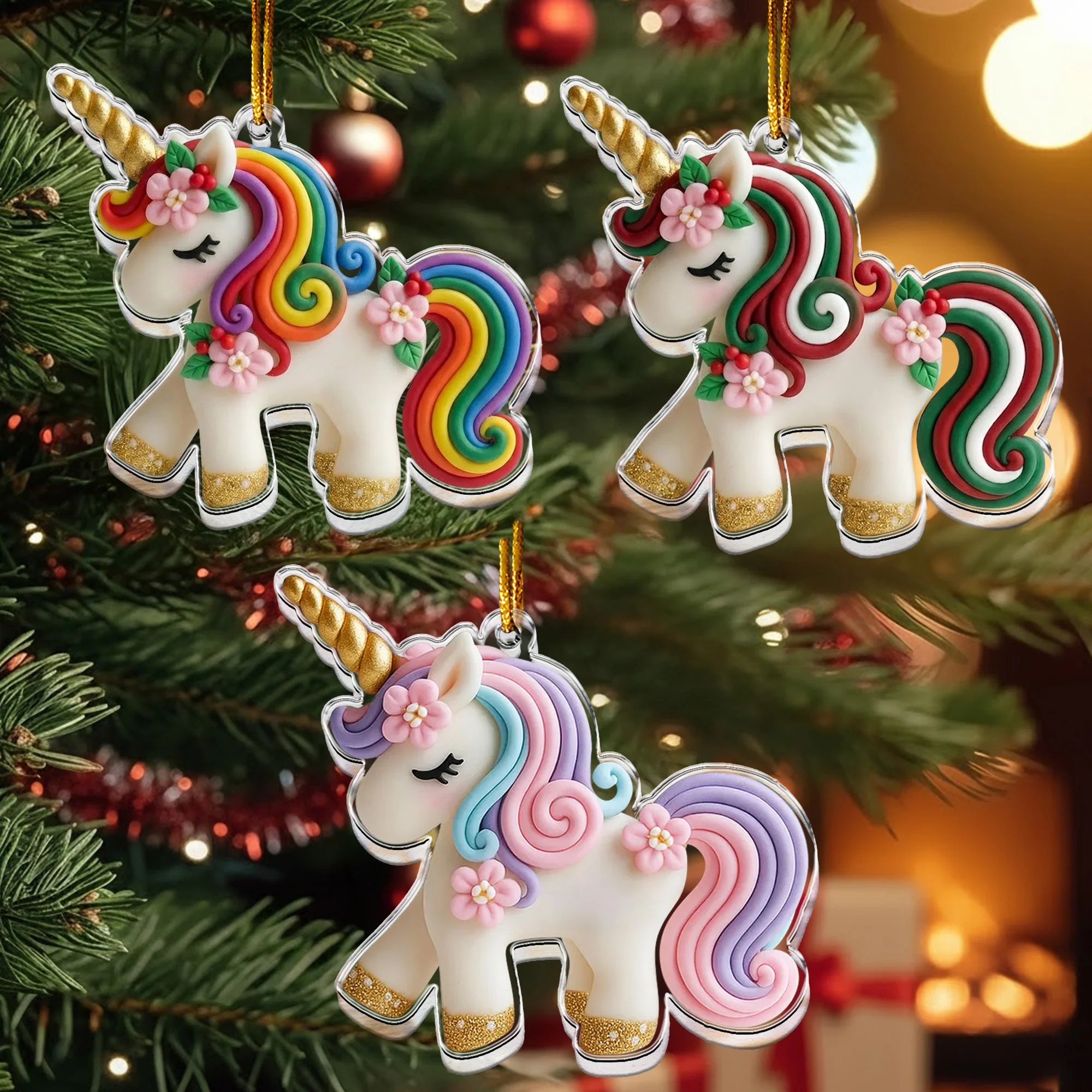 Unicorn Ornament For Girls 2D Flat - Acrylic Ornament - Image 5