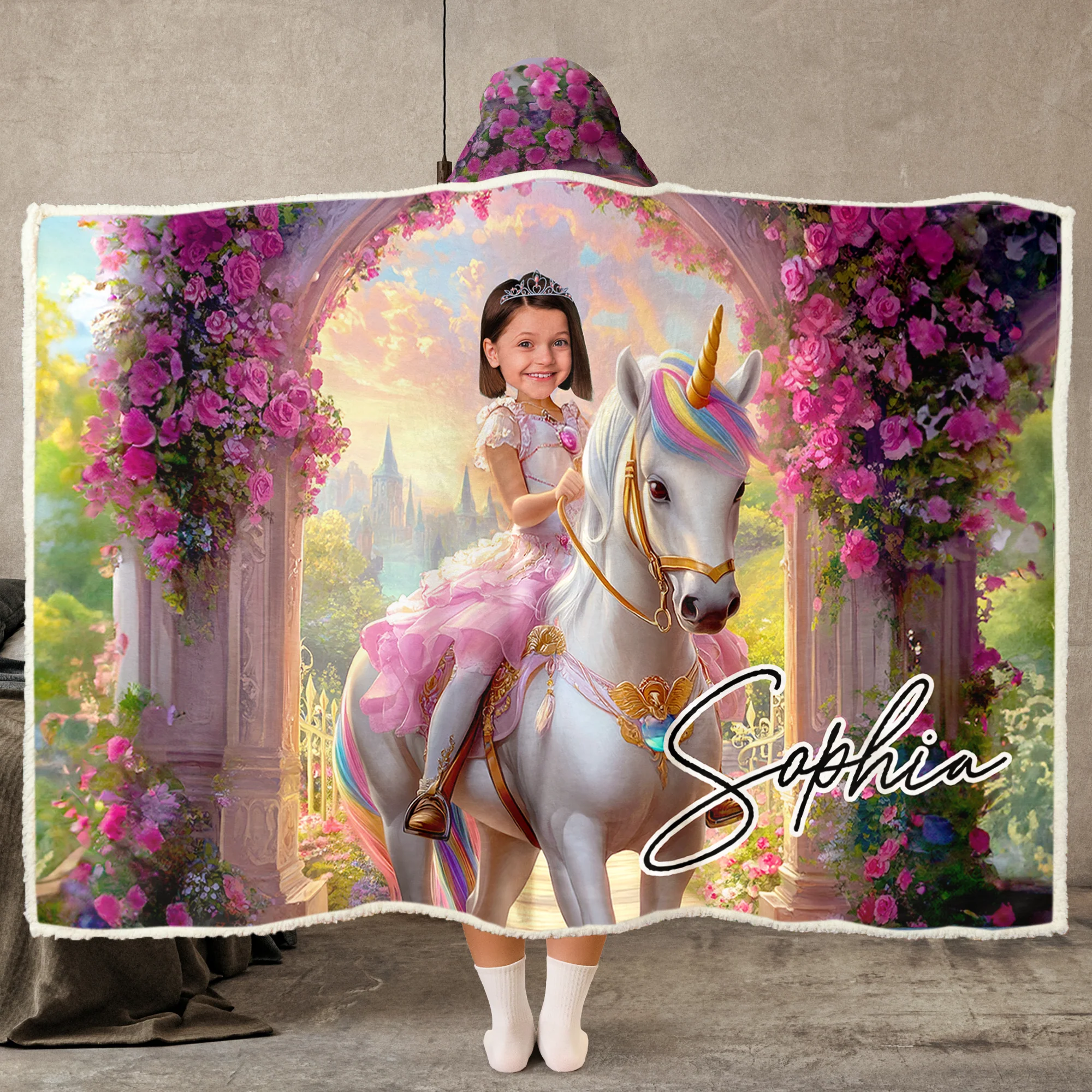 Unicorn Princess - Gifts For Daughters, Girls - Custom Face & Name - Personalized Photo Wearable Blanket Hoodie - Image 2