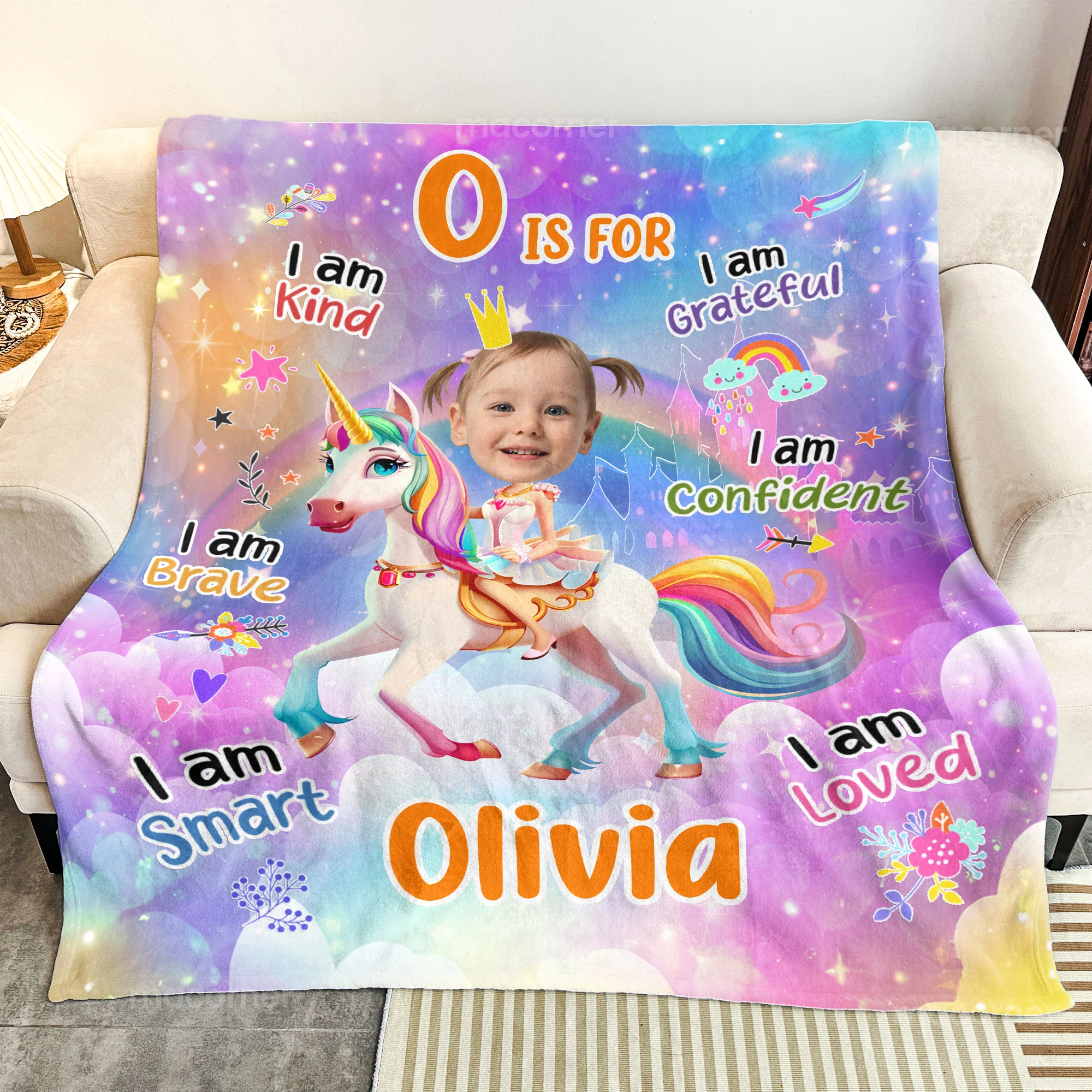 Unicorn Princess - Gifts For Little Girls, Daughters, Kids - Personalized Photo Blanket - Image 4