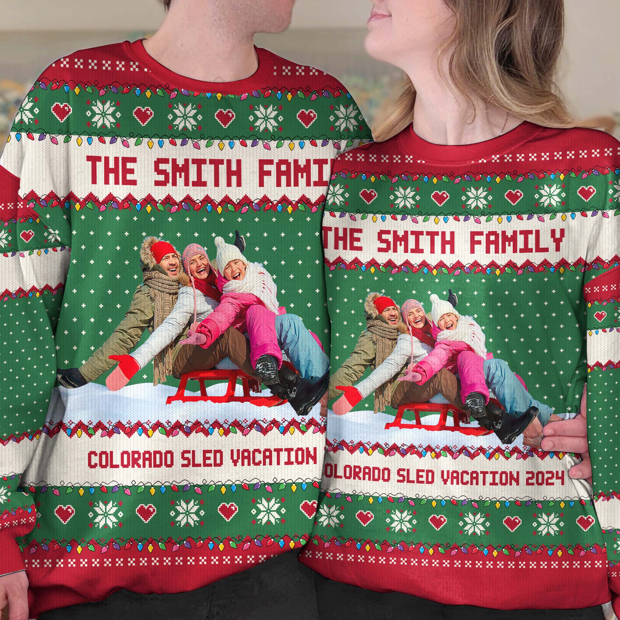 Upload Funny Photo For Family, Friend - Sled Fun Sleigh - Personalized Photo Ugly Sweater - Image 5