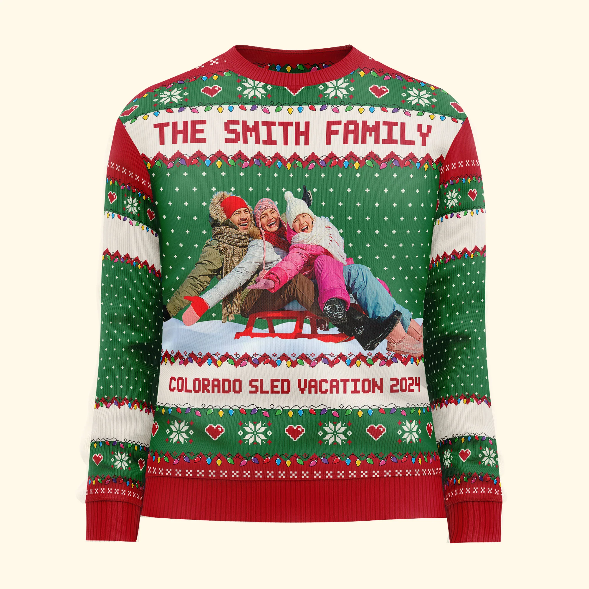 Upload Funny Photo For Family, Friend - Sled Fun Sleigh - Personalized Photo Ugly Sweater - Image 7