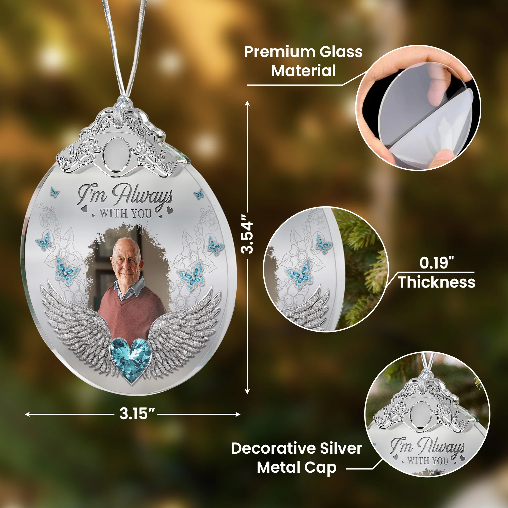 Upload Photo Memorial Gifts I Am Always With You - Personalized Glass Photo Ornament With Silver Cap - Image 2