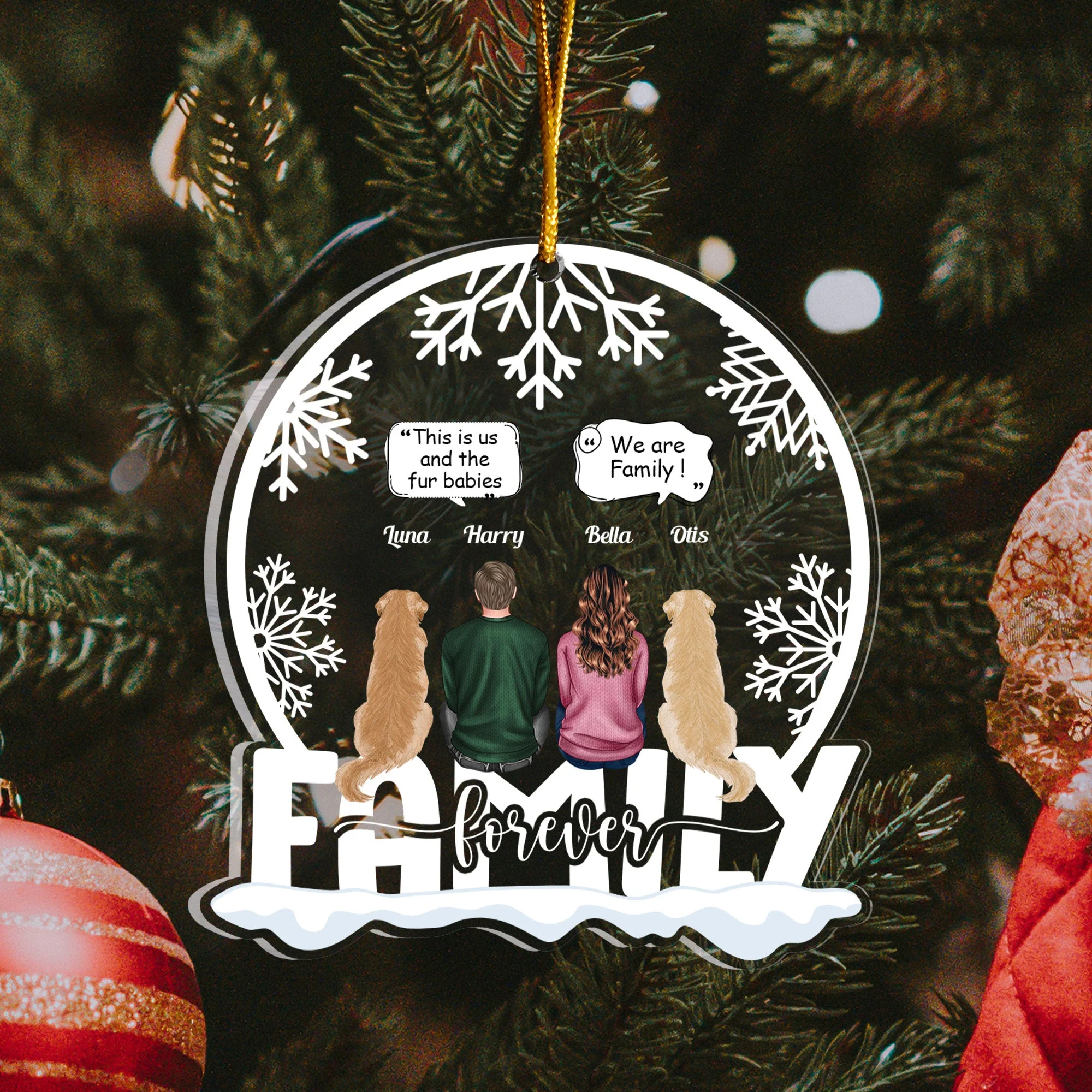 Us & The Fur Babies - Personalized Snow Globe Shaped Acrylic Ornament - Image 3