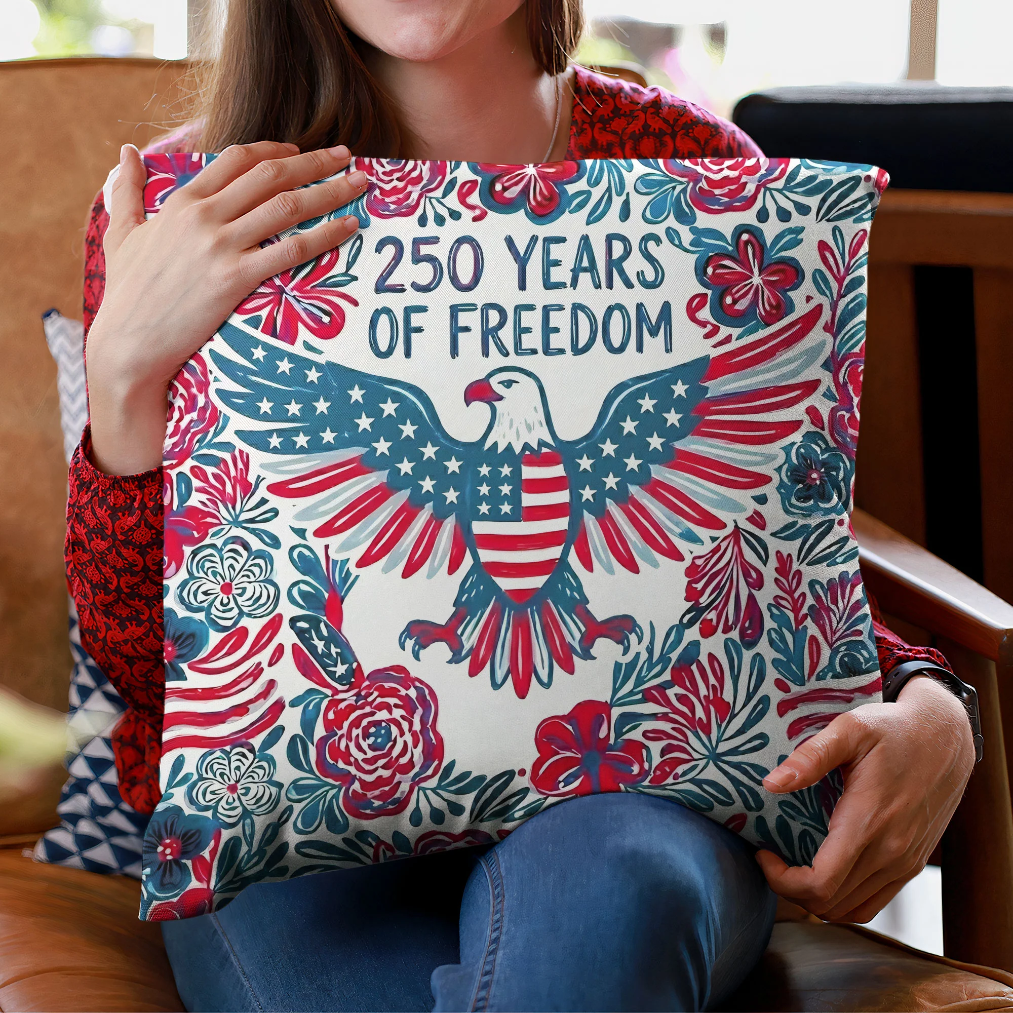 USA 250th Anniversary Floral American Flag - Personalized Pillow (Insert Included) - Image 3
