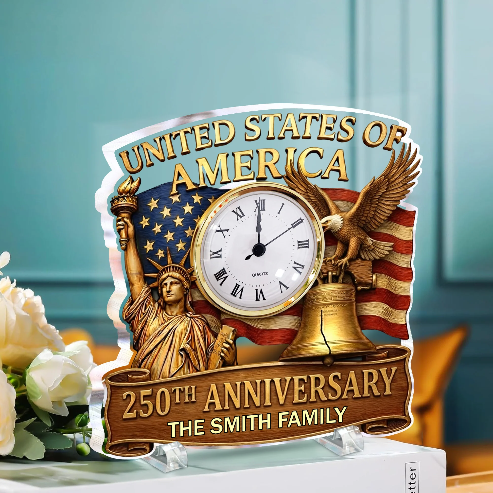USA 250th Anniversary - Personalized Acrylic Desk Clock - Image 3