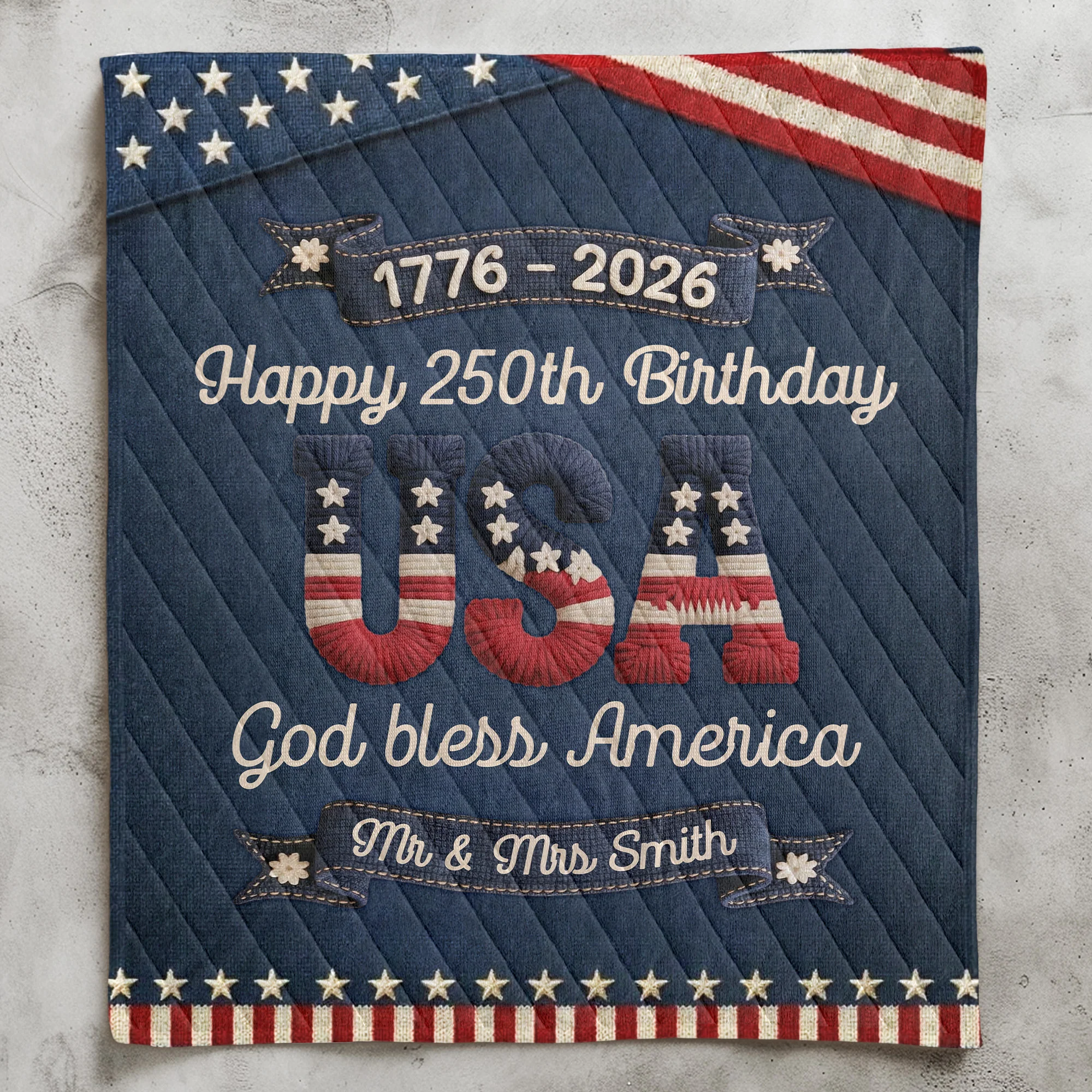 USA 250Th Birthday Faux Yarn Pattern - Custom Blanket - Image 2
